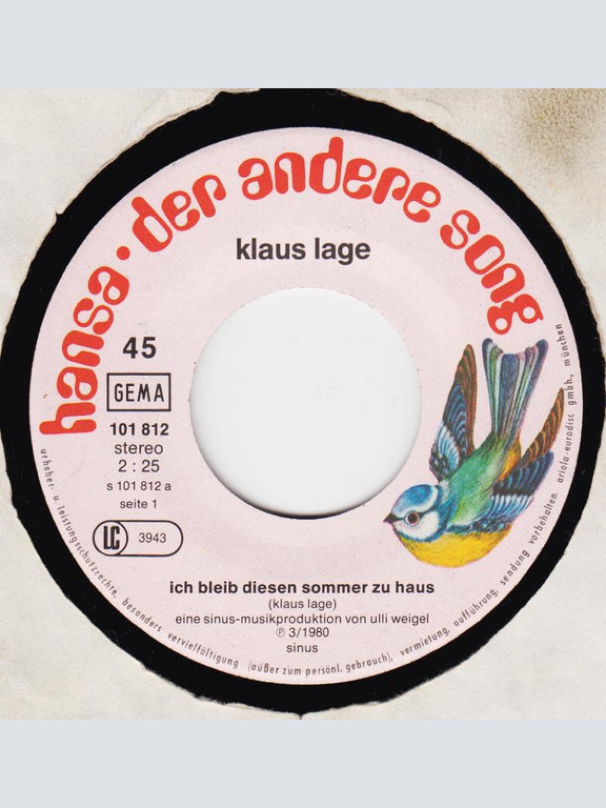 Vinyl / Klaus Lage - Ich Bleib Diesen Sommer Zu Haus