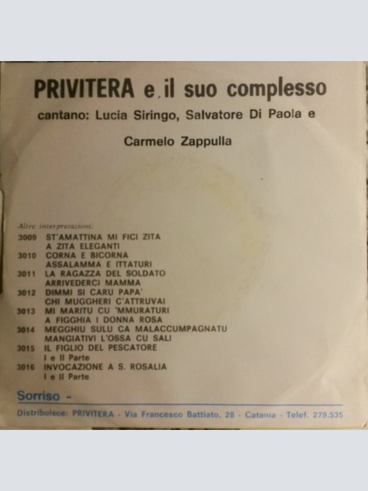 Vinyl / Privitera E Il Suo Complesso - Vitti 'Na Crozza
