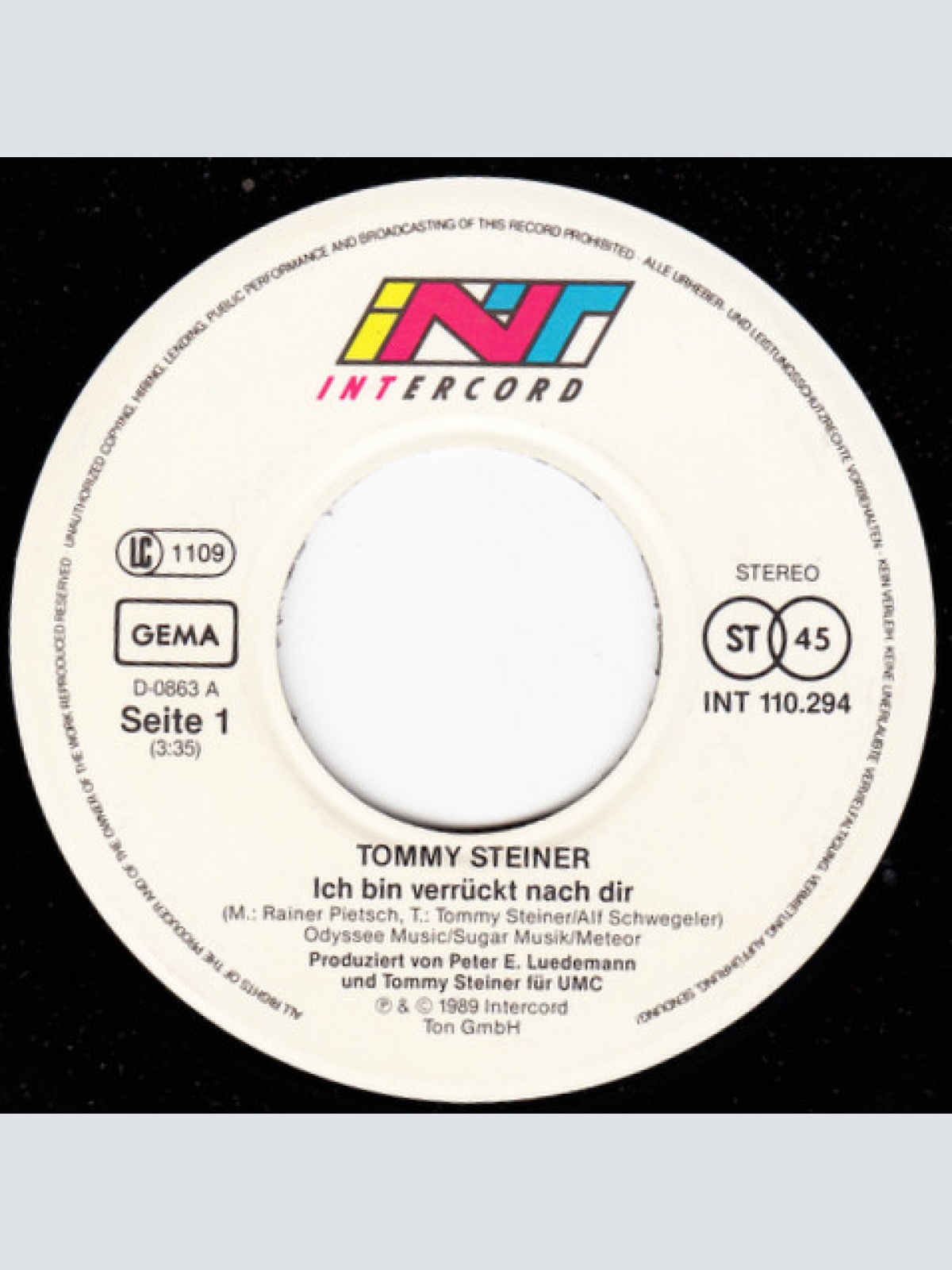 Vinyl / Tommy Steiner - Ich Bin Verrückt Nach Dir