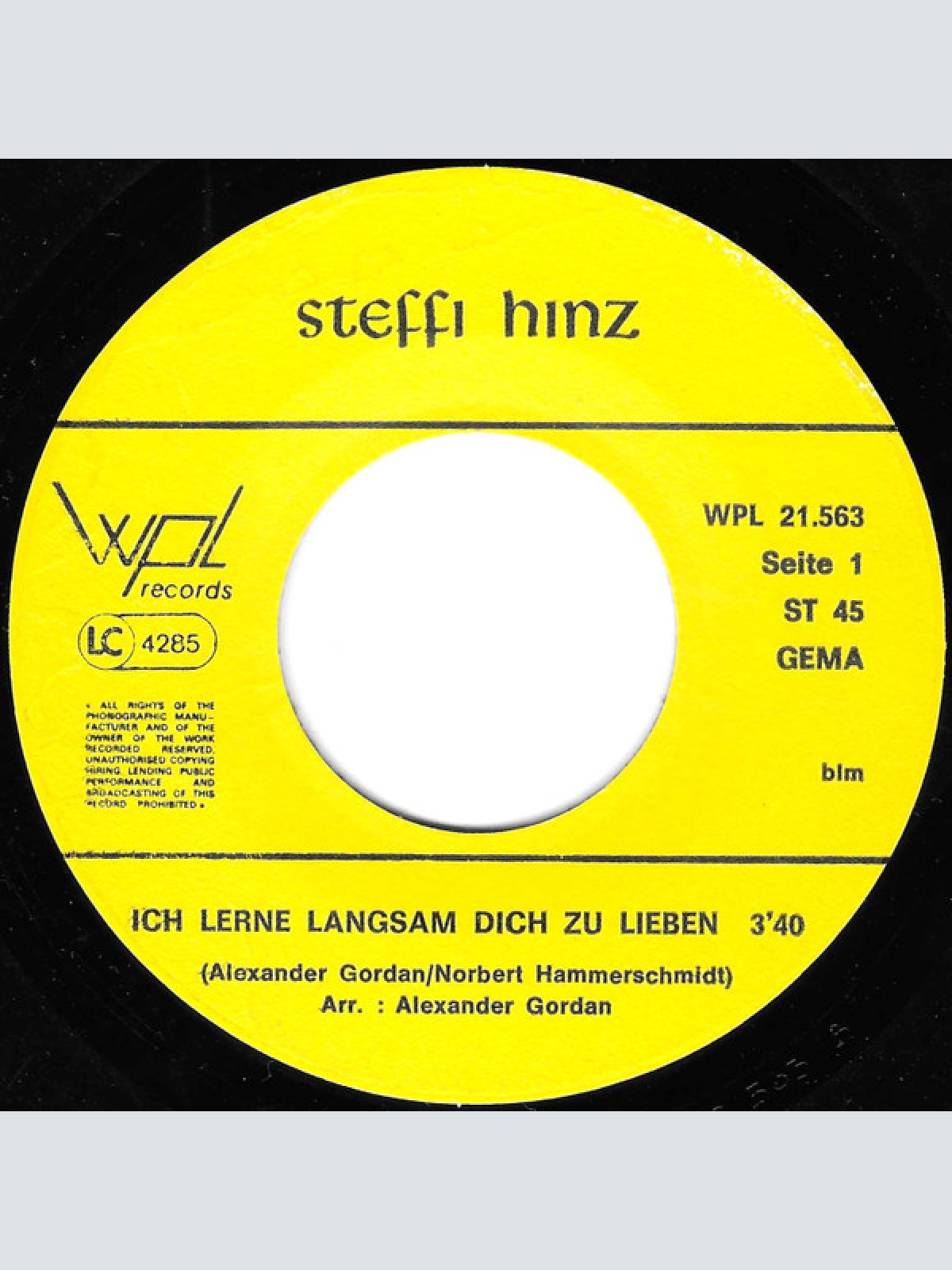 Vinyl / Steffi Hinz - Wer Nicht Das Feuer Kennt / Ich Lerne Langsam Dich Zu Lieben