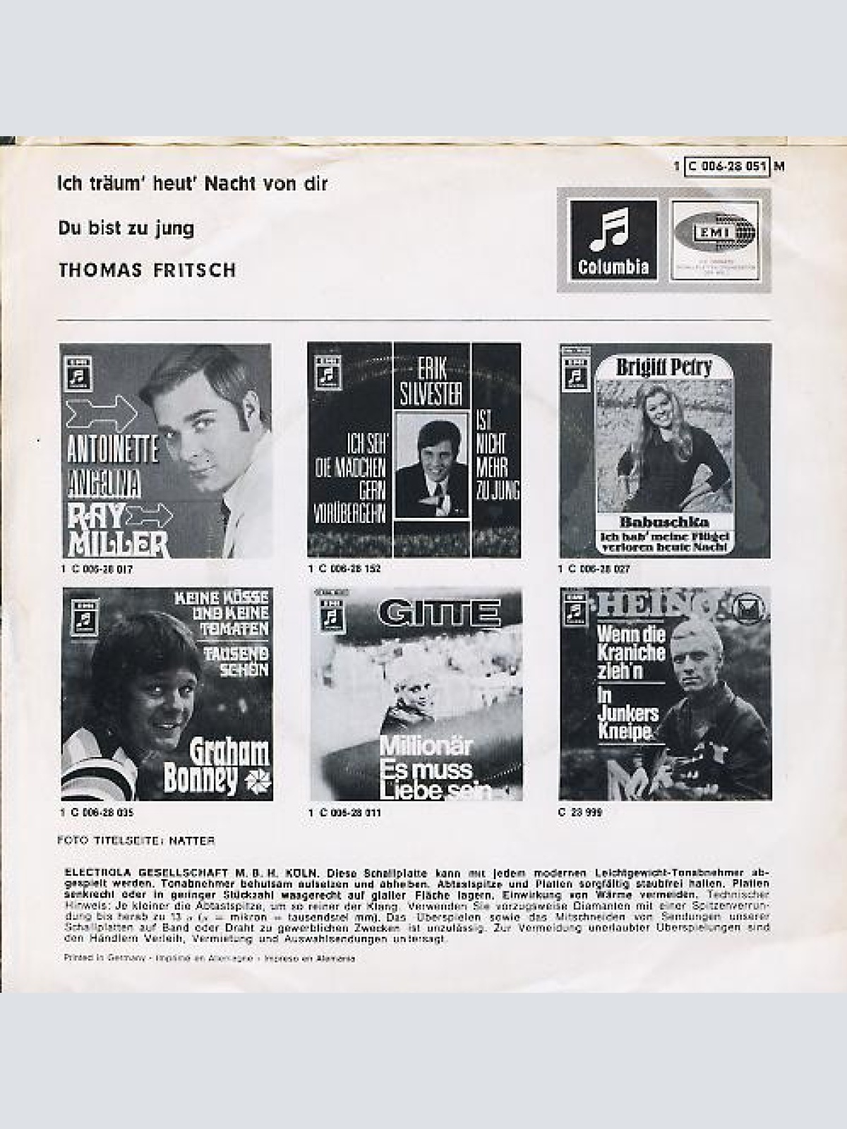 Vinyl / Thomas Fritsch - Ich Träum' Heut' Nacht Von Dir