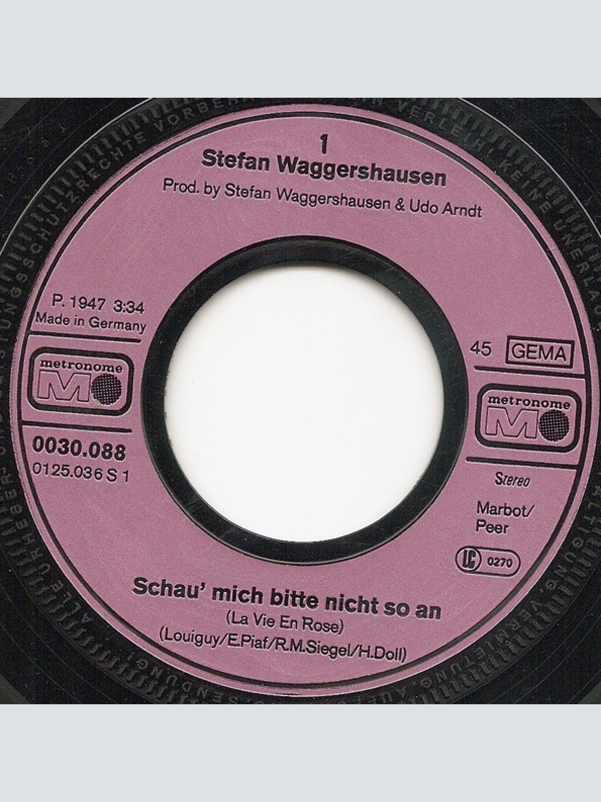Vinyl / Stefan Waggershausen - Schau Mich Bitte Nicht So An (La Vie En Rose)