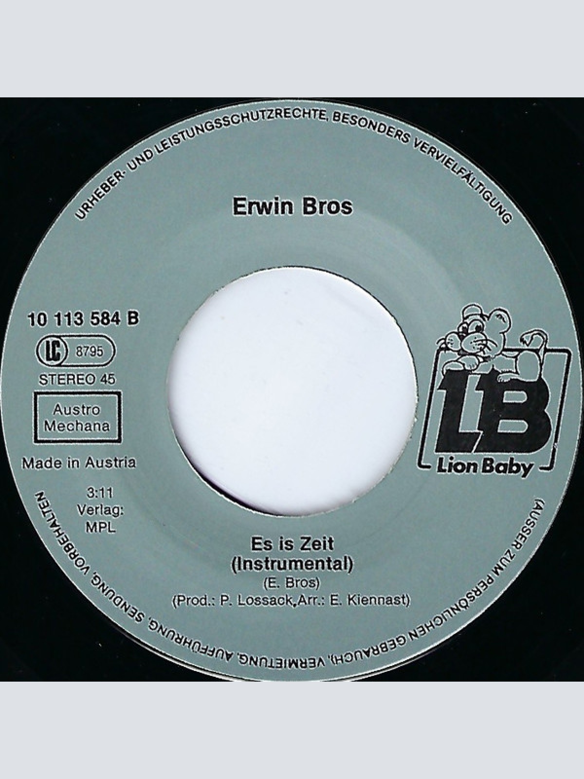 Vinyl / Erwin Bros - Es Is Zeit