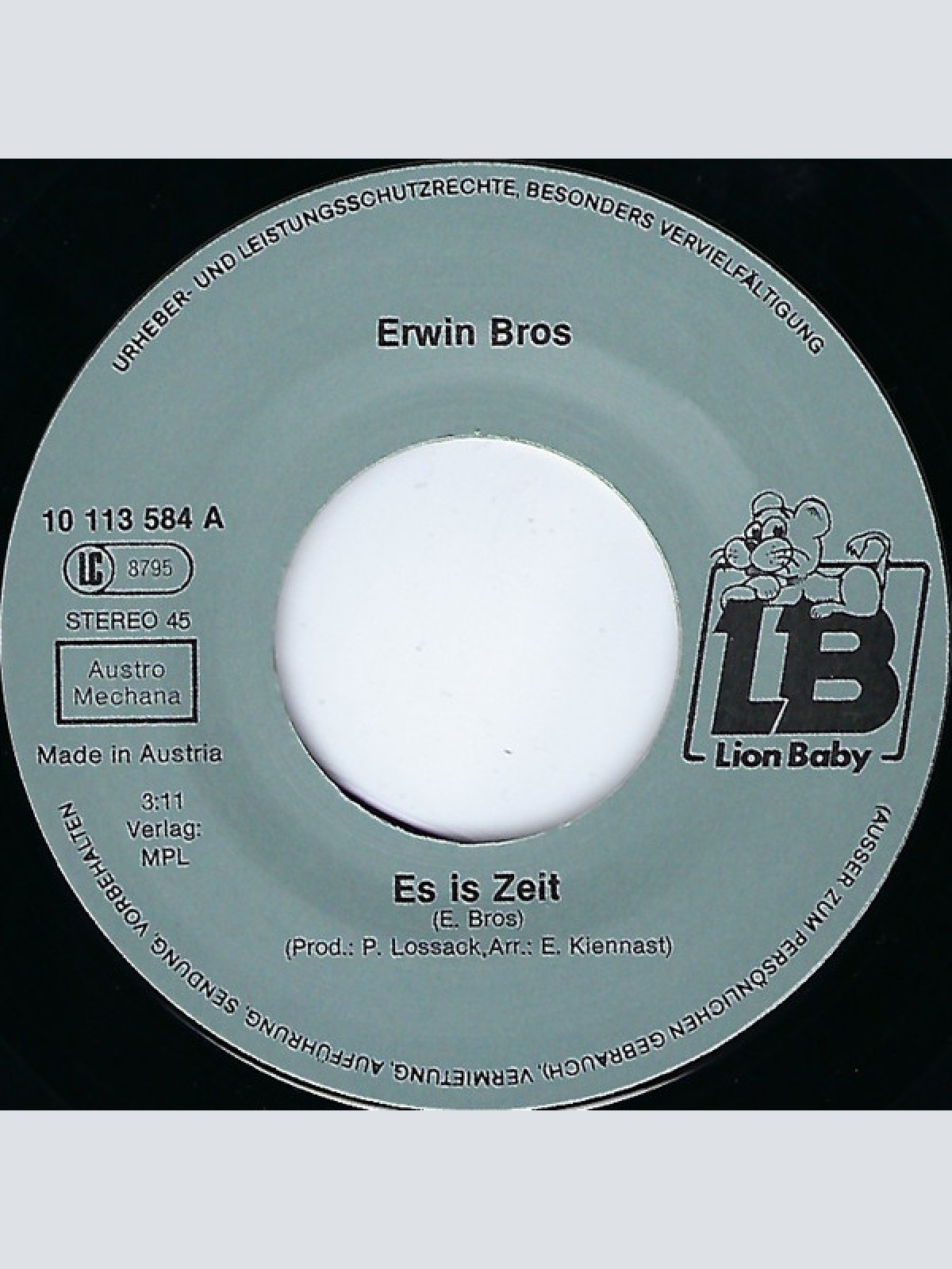 Vinyl / Erwin Bros - Es Is Zeit