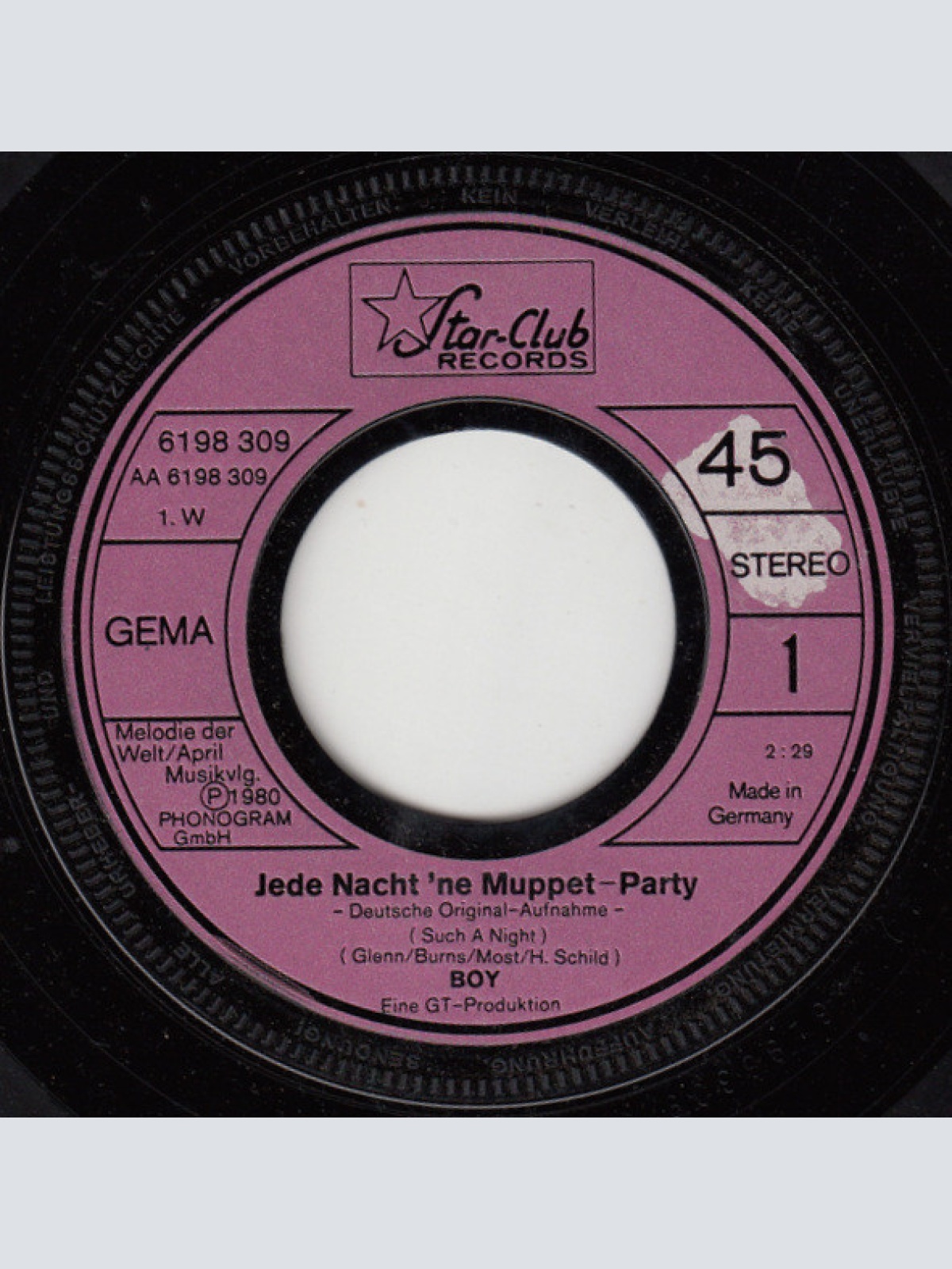 Vinyl / Boy (20) - Jede Nacht 'ne Muppet-Party (Such A Night)