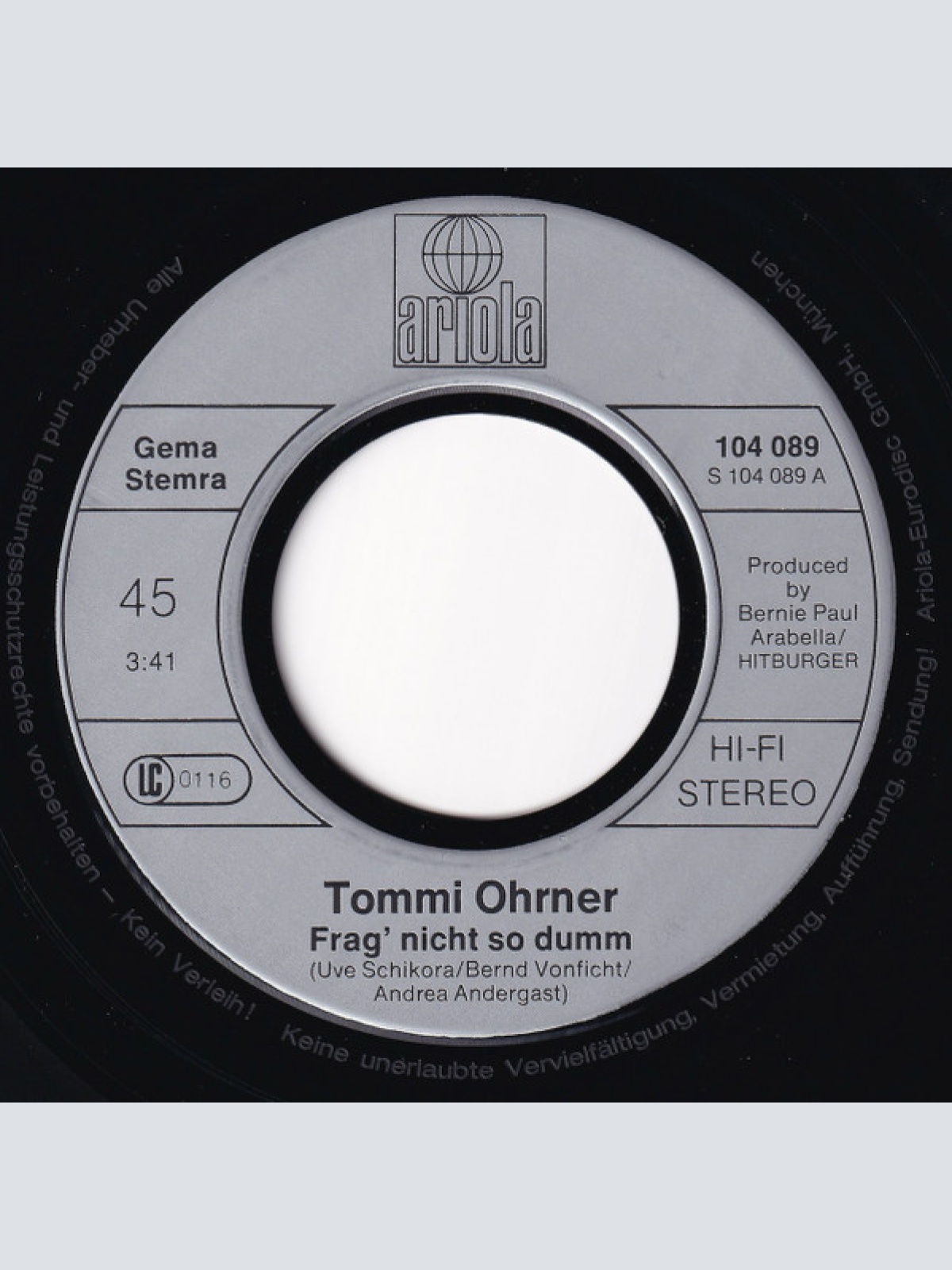 Vinyl / Tommi Ohrner - Frag' Nicht So Dumm