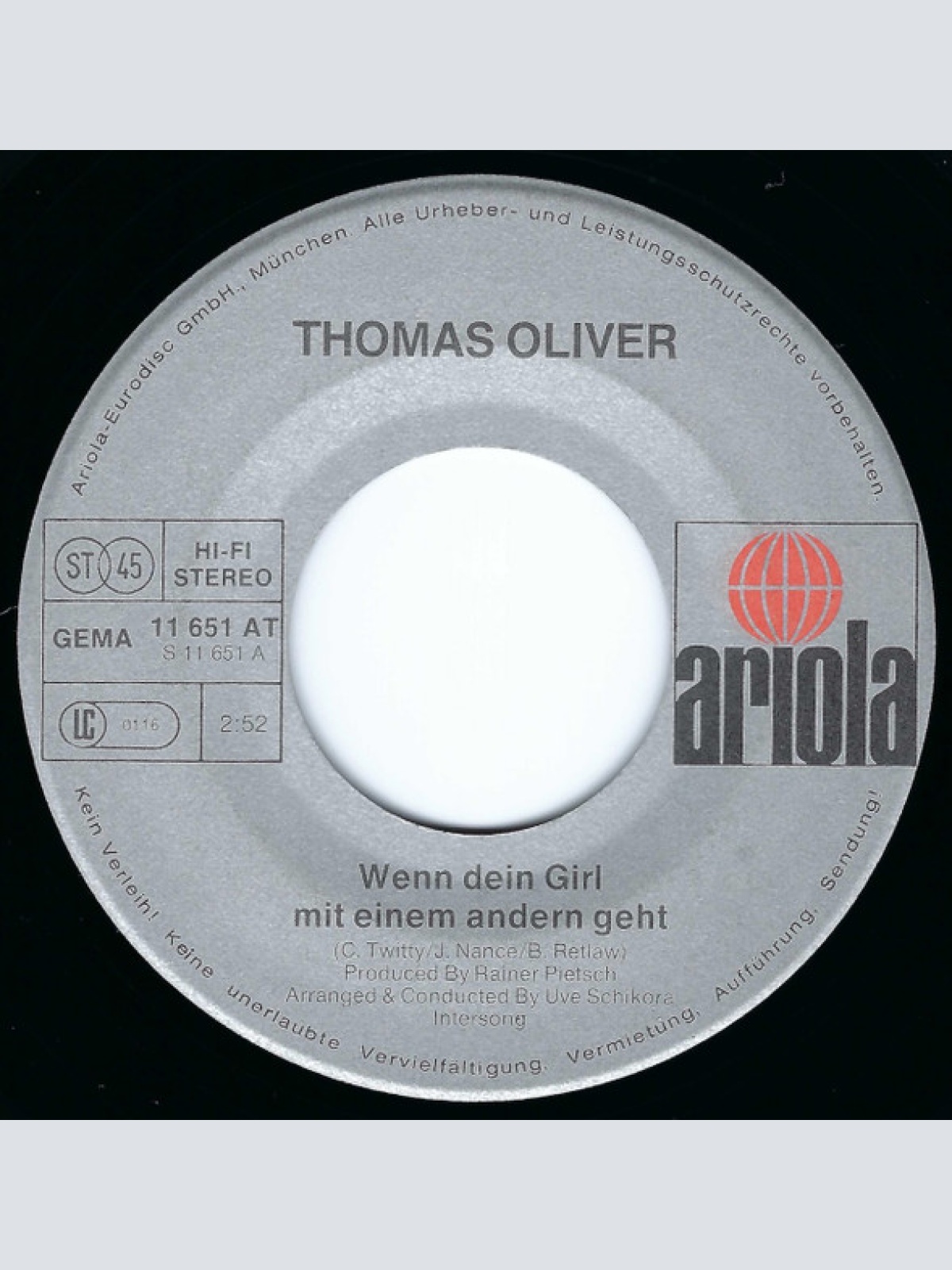 Vinyl / Thomas Oliver (3) - Wenn Dein Girl Mit Einem Andern Geht