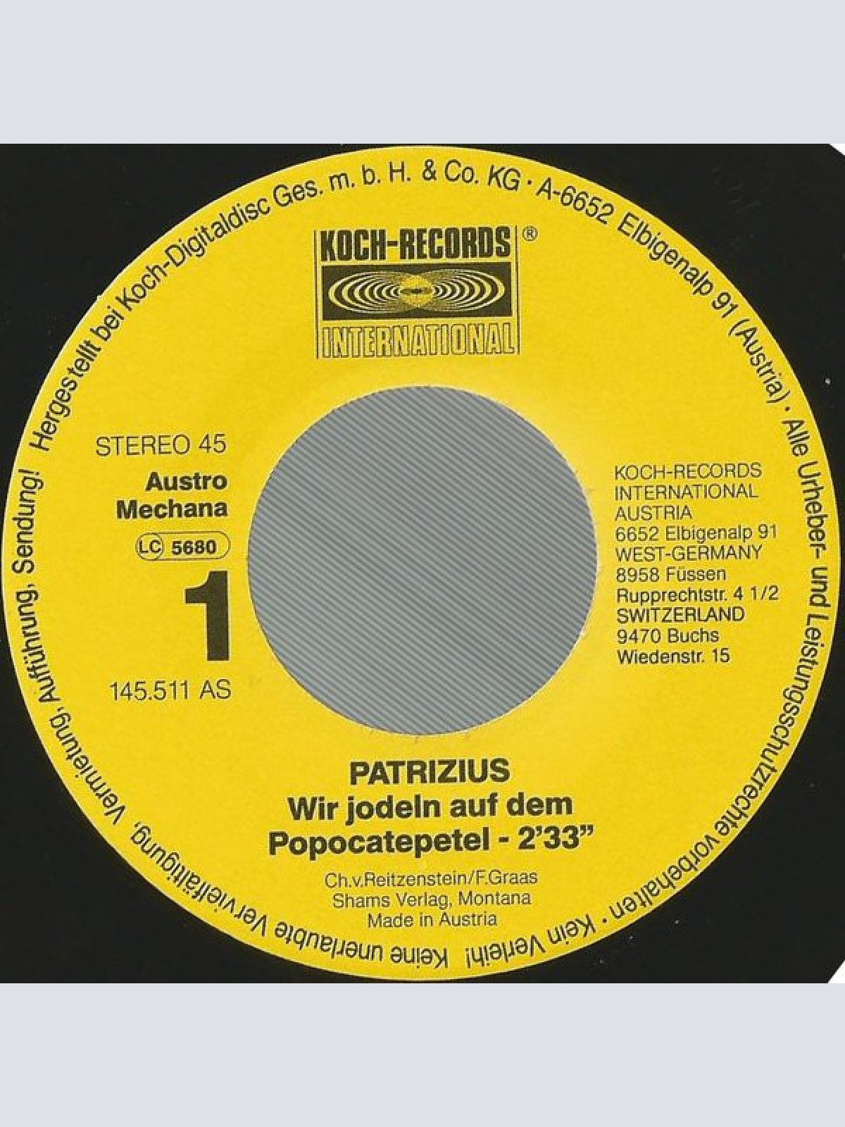 Vinyl / Patrizius - Wir Jodeln Auf Dem Popocatepetl
