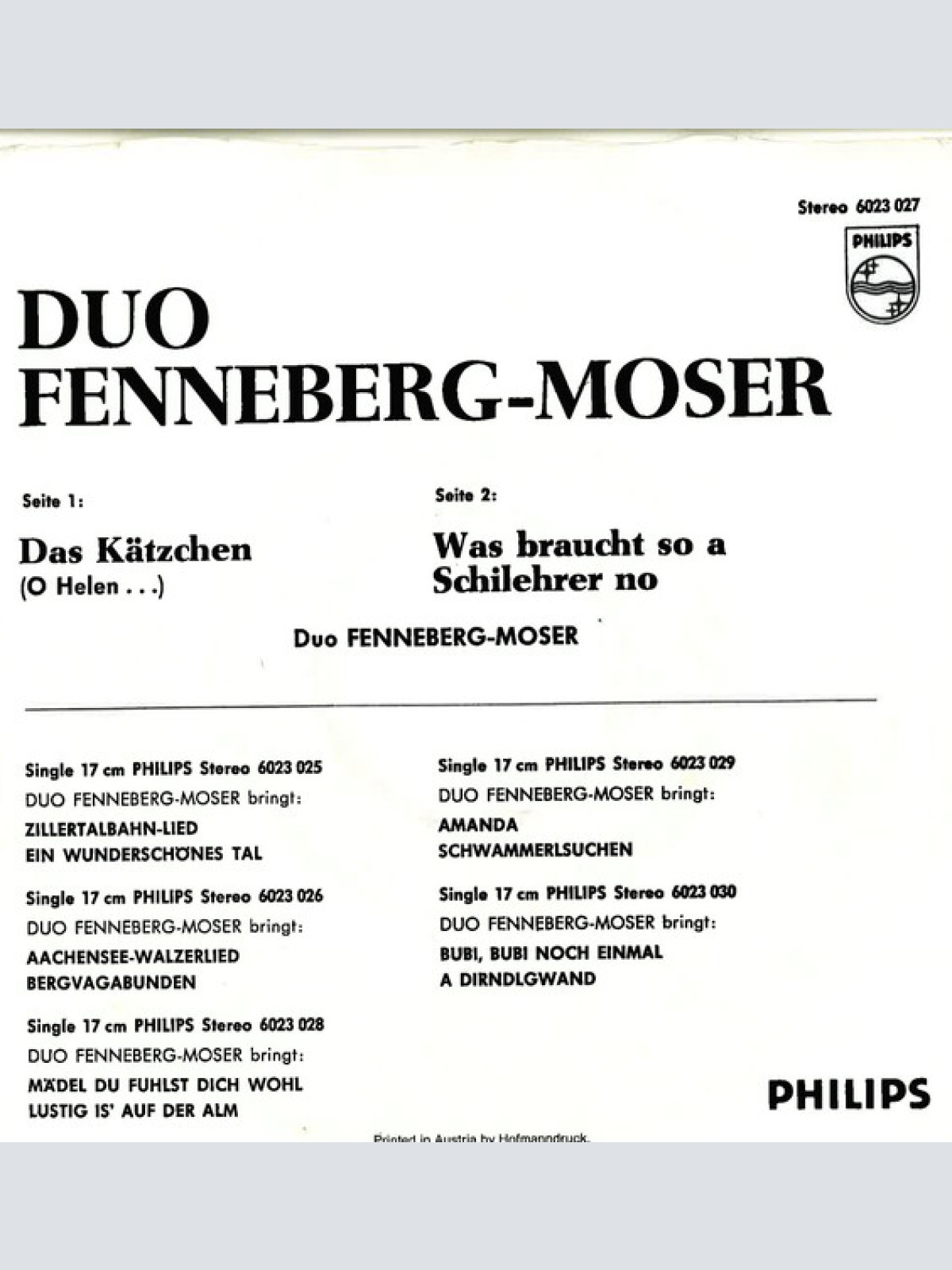 Vinyl / Duo Fenneberg-Moser - Das Kätzchen (O, Helen...)