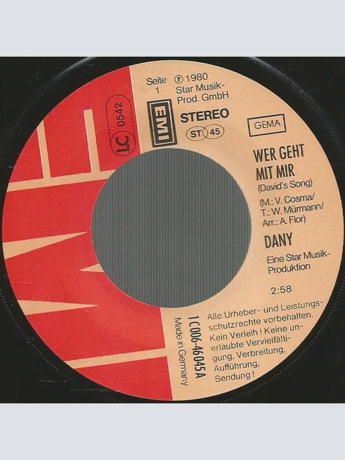 Vinyl / Dany (9) - Wer Geht Mit Mir? (David's Song) / Amory