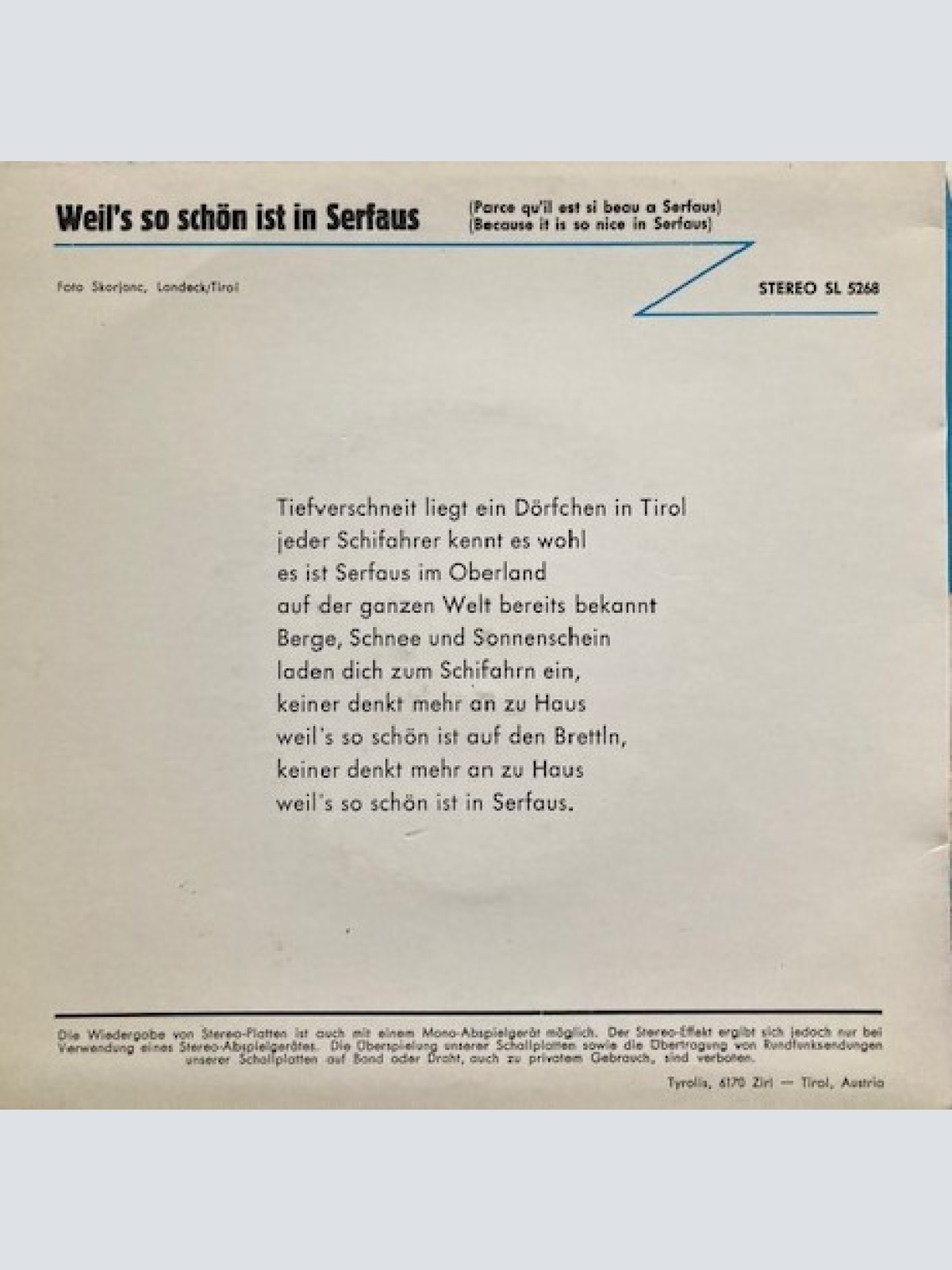 Vinyl / Jodler-Duo Leitner-Nagele, Die Lustigen Silberspitzler* - Weil's So Schön Ist In Serfaus