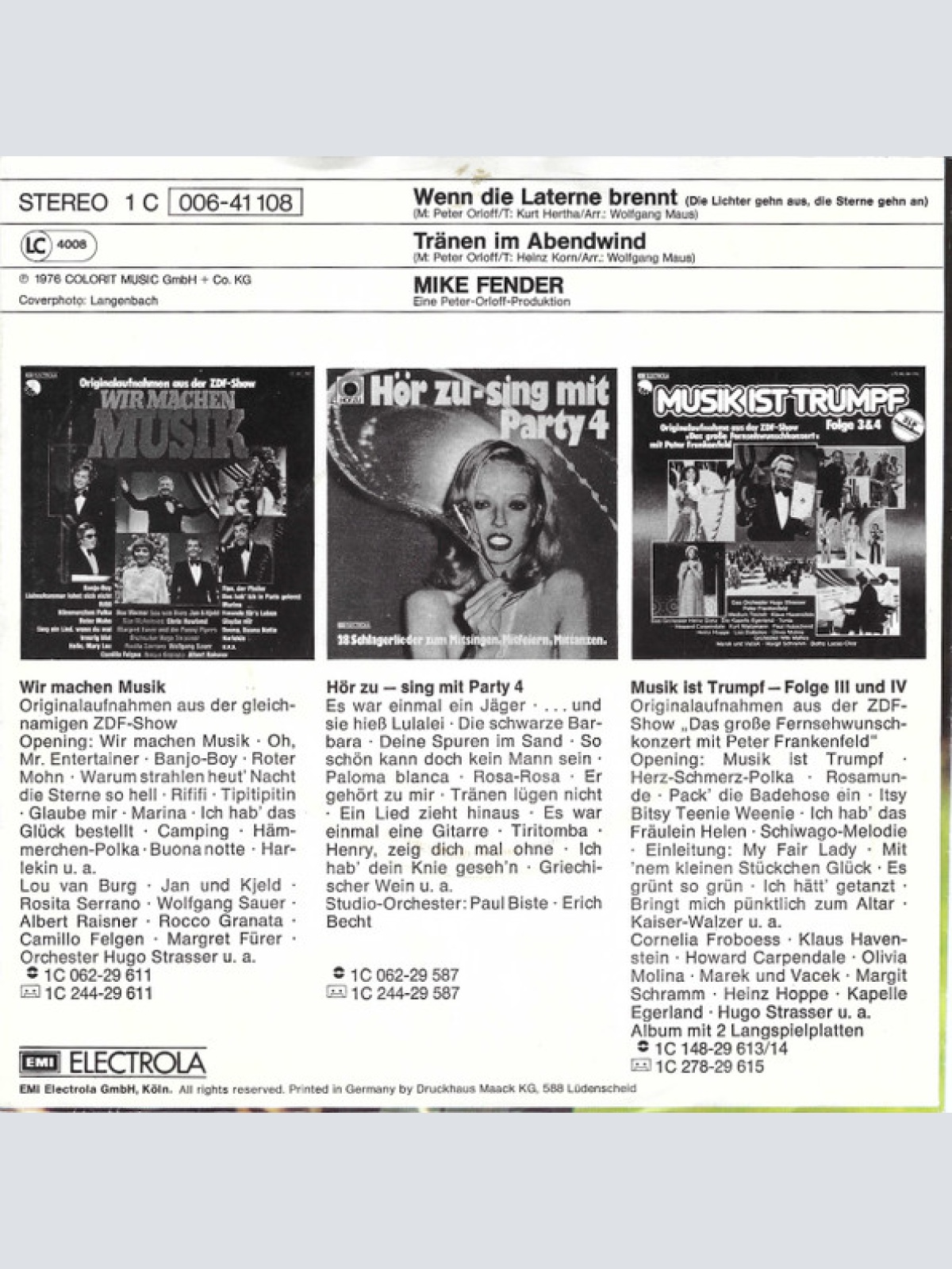 Vinyl / Mike Fender - Wenn Die Laterne Brennt