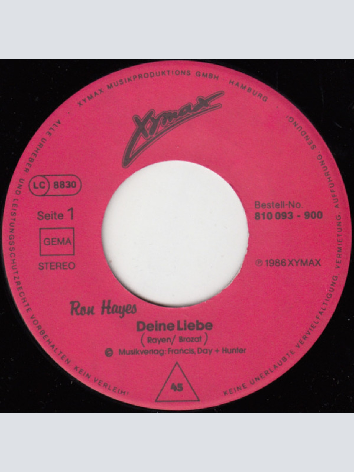 Vinyl / Ron Hayes (6) - Deine Liebe / Frei Wie Die Narren