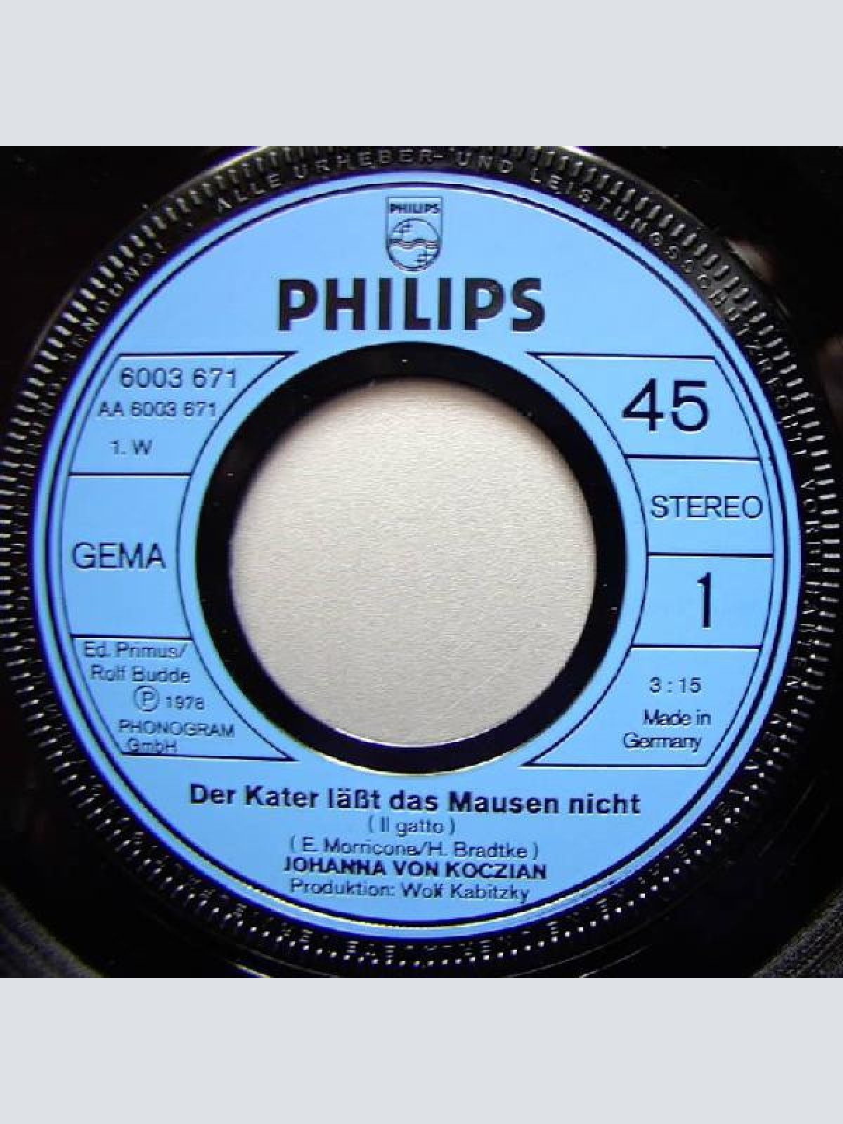 Vinyl / Johanna Von Koczian - Der Kater Läßt Das Mausen Nicht (Il Gatto)