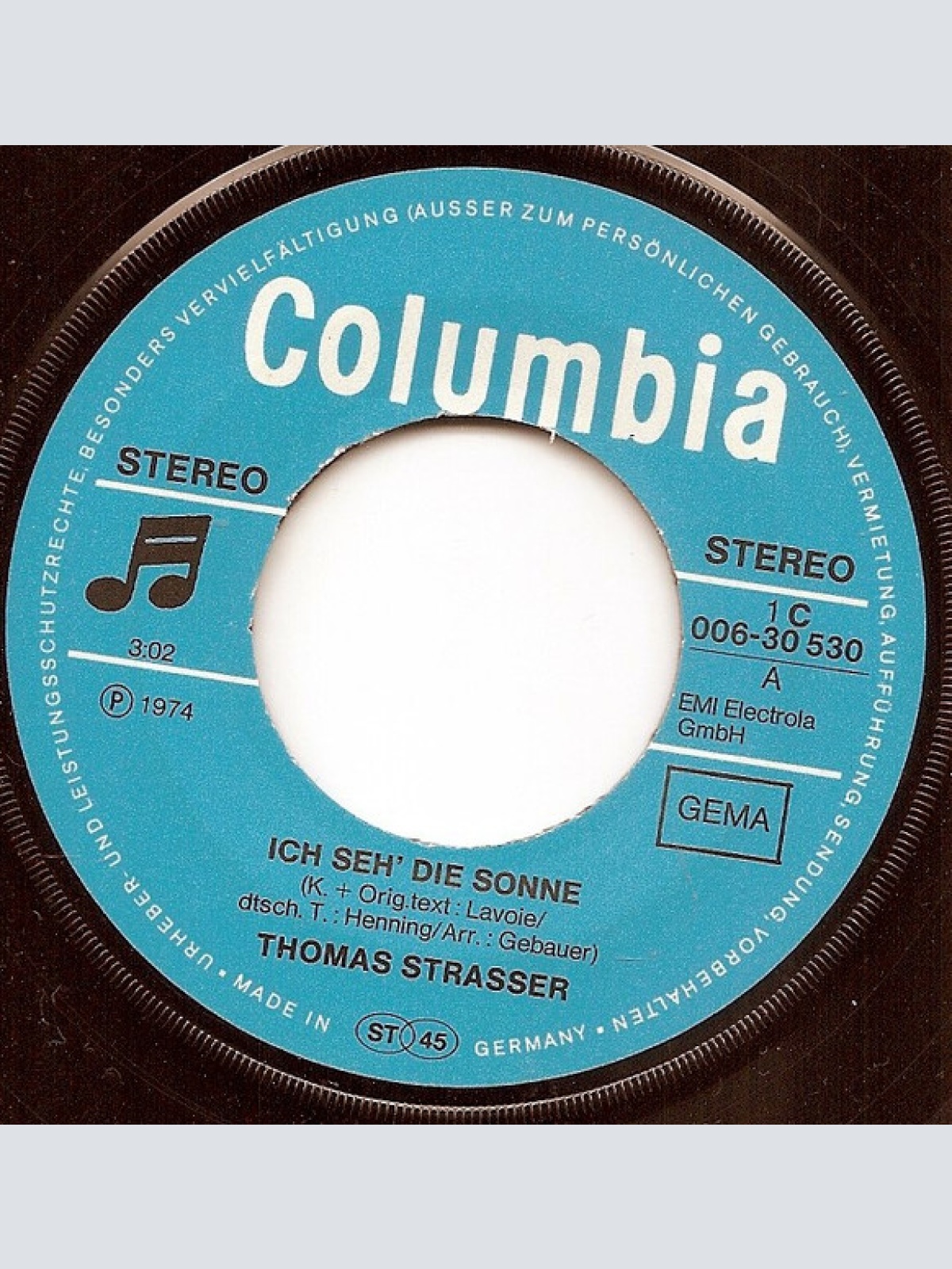 Vinyl / Thomas Strasser - Ich Seh' Die Sonne / Wenn Du Da Bist