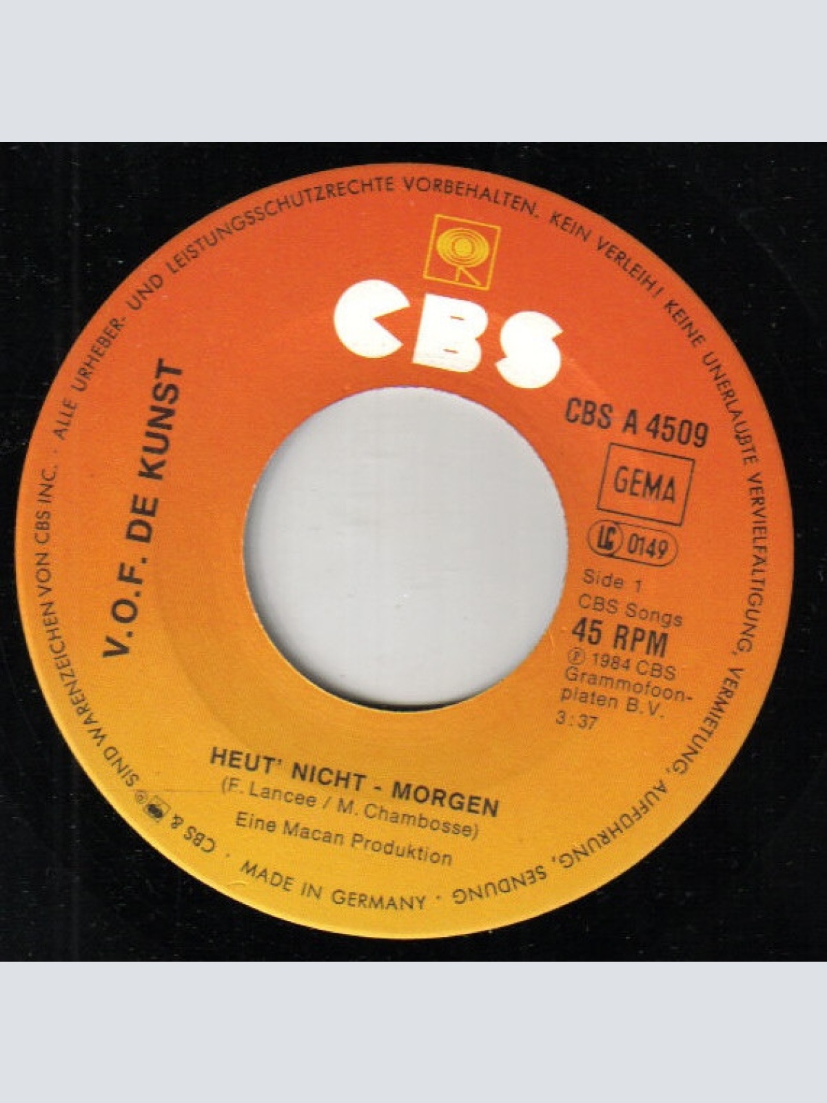 Vinyl / VOF De Kunst - Heut' Nicht - Morgen