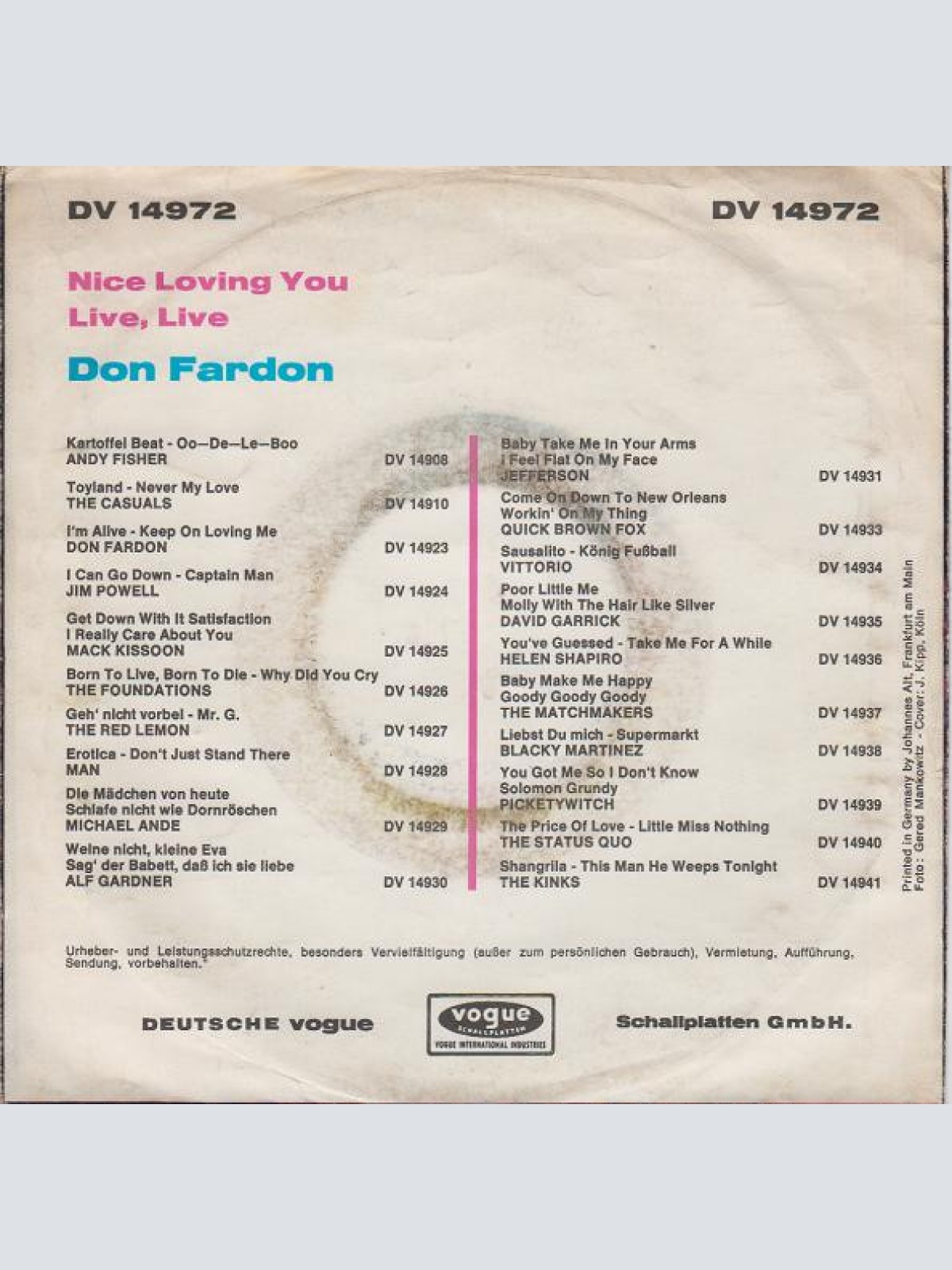 Vinyl / Don Fardon - Nice Loving You / Live Live