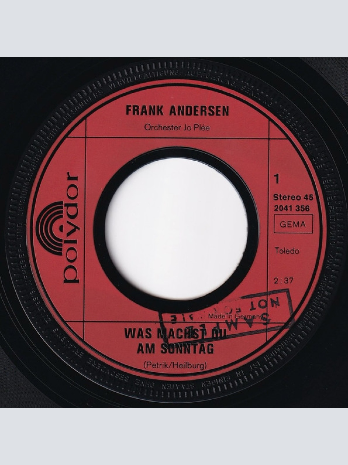 Vinyl / Frank Andersen - Was Machst Du Am Sonntag / Das Gewisse Etwas