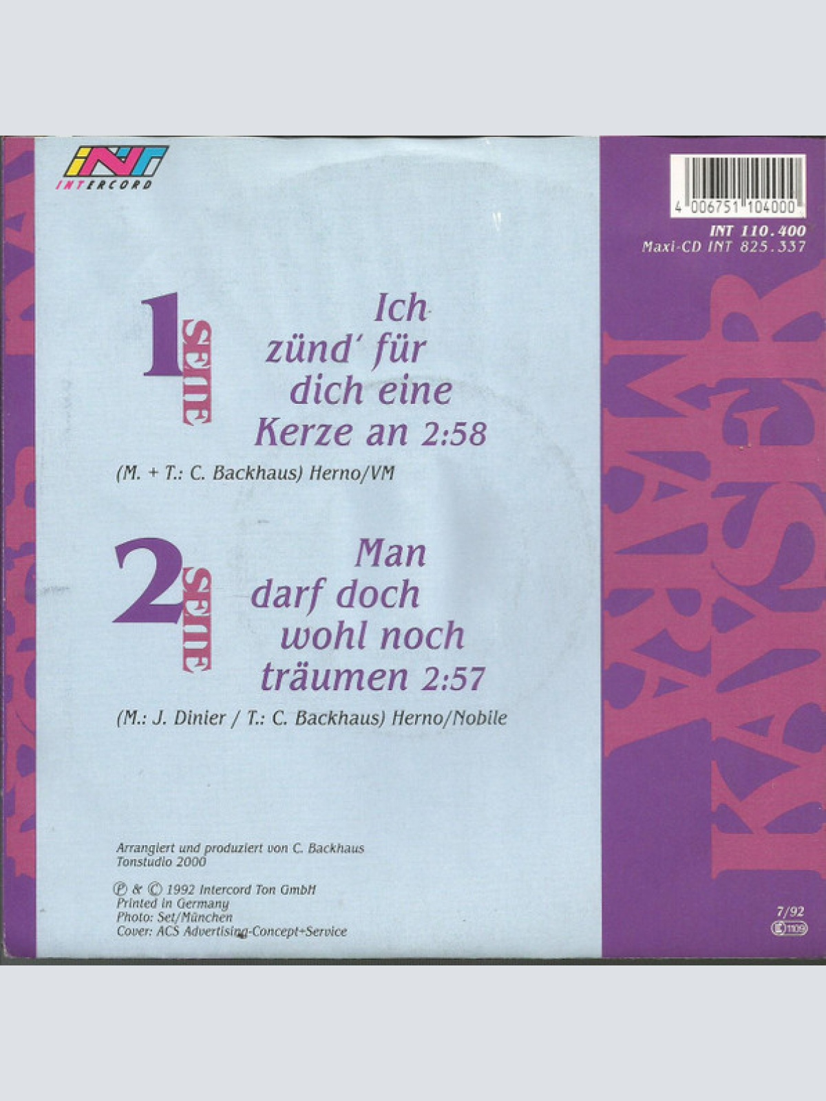 Vinyl / Mara Kayser - Ich Zünd Für Dich Eine Kerze An