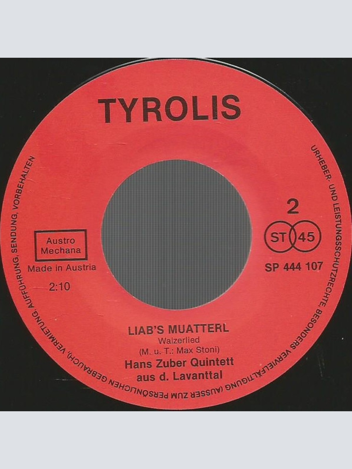 Vinyl / Hans Zuber Quintett Aus D. Lavanttal* - Mach Urlaub Bei Freunden / Liab's Muatterl