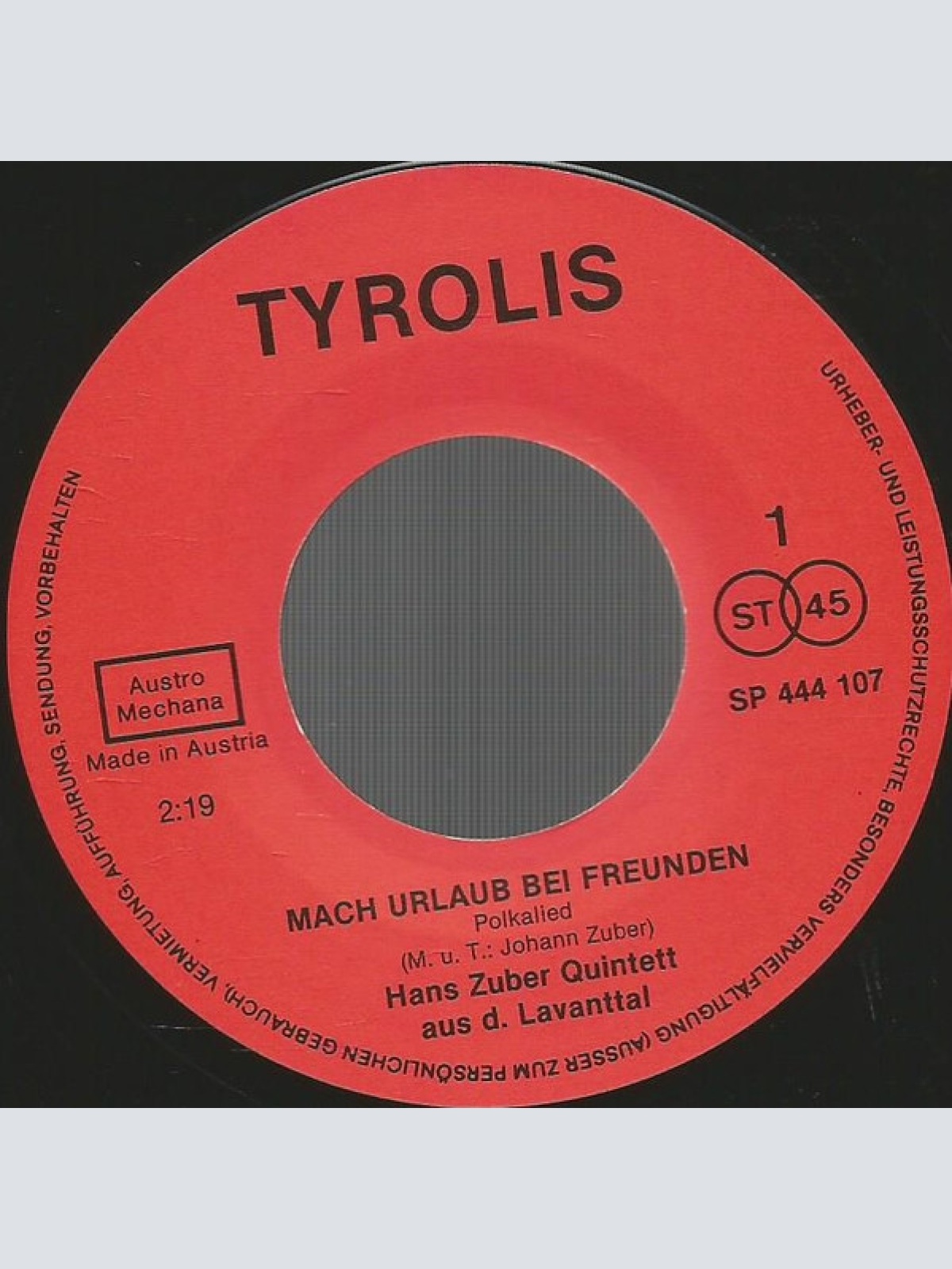 Vinyl / Hans Zuber Quintett Aus D. Lavanttal* - Mach Urlaub Bei Freunden / Liab's Muatterl