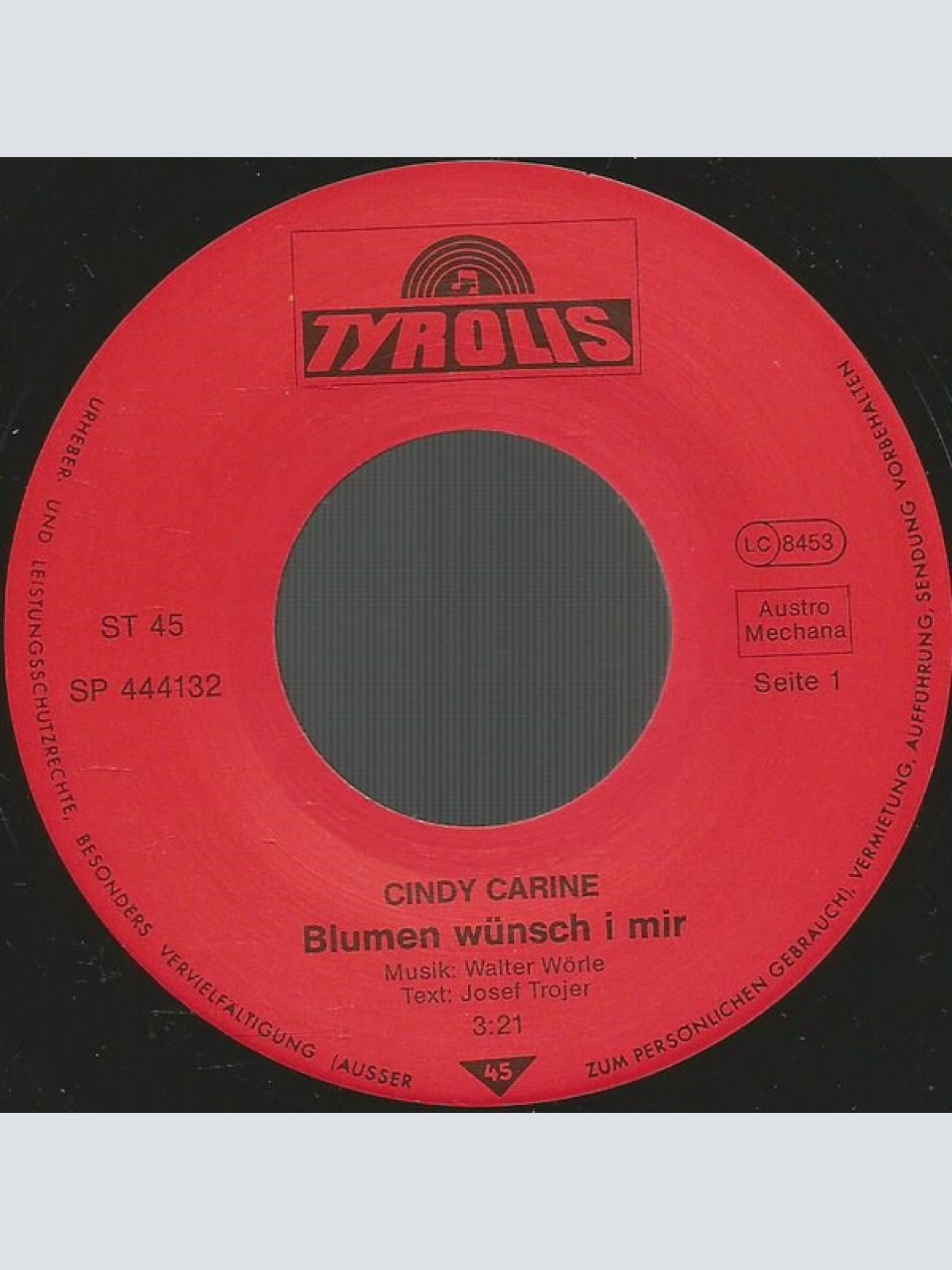 Vinyl / Cindy Carine - Blumen Wünsch' I Mir / Hab' A Bisserl Vertau'n