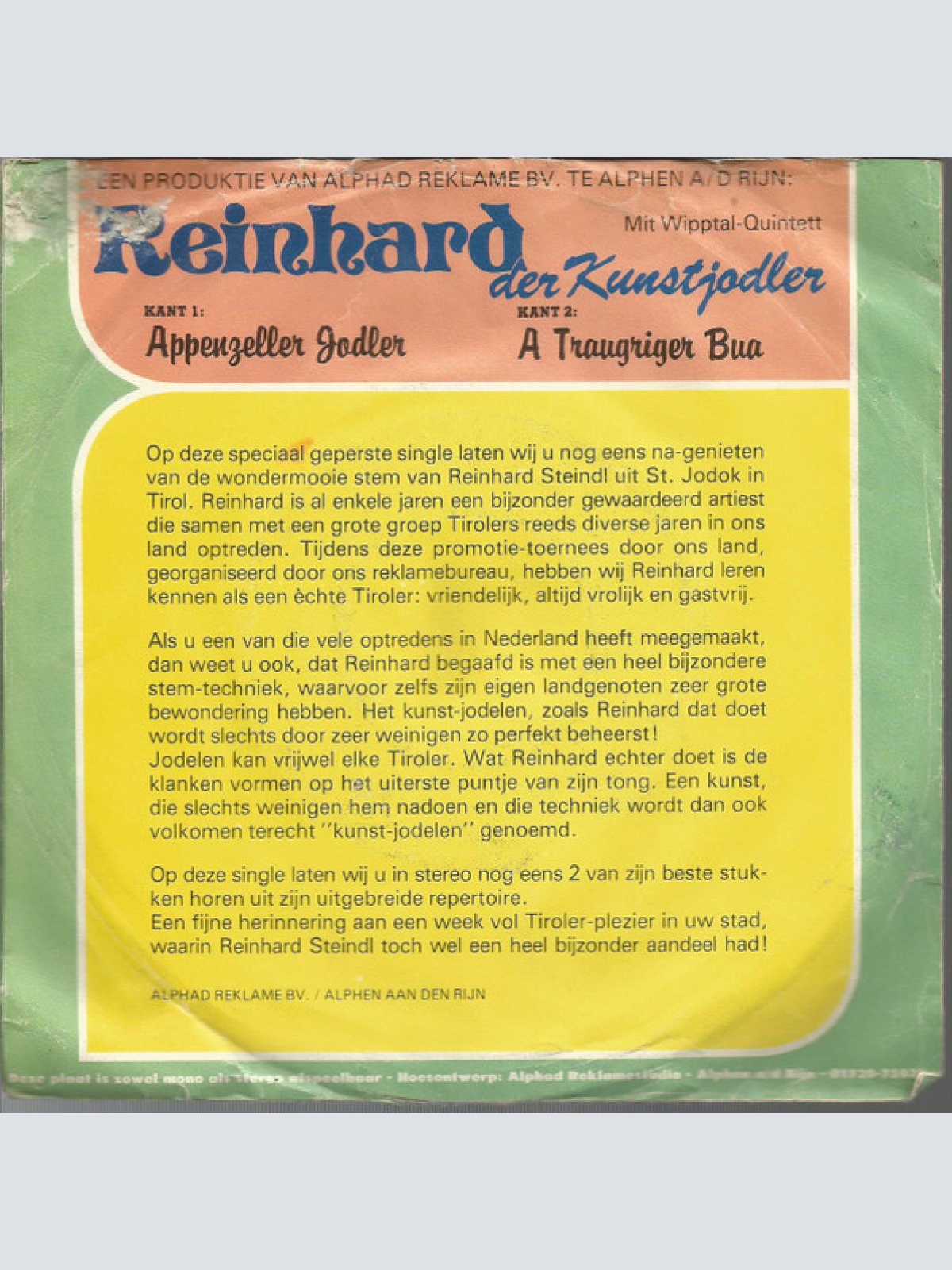 Vinyl / Reinhard Der Kunstjodler* Mit  Wipptal Quintett - Appenzeller Jodler