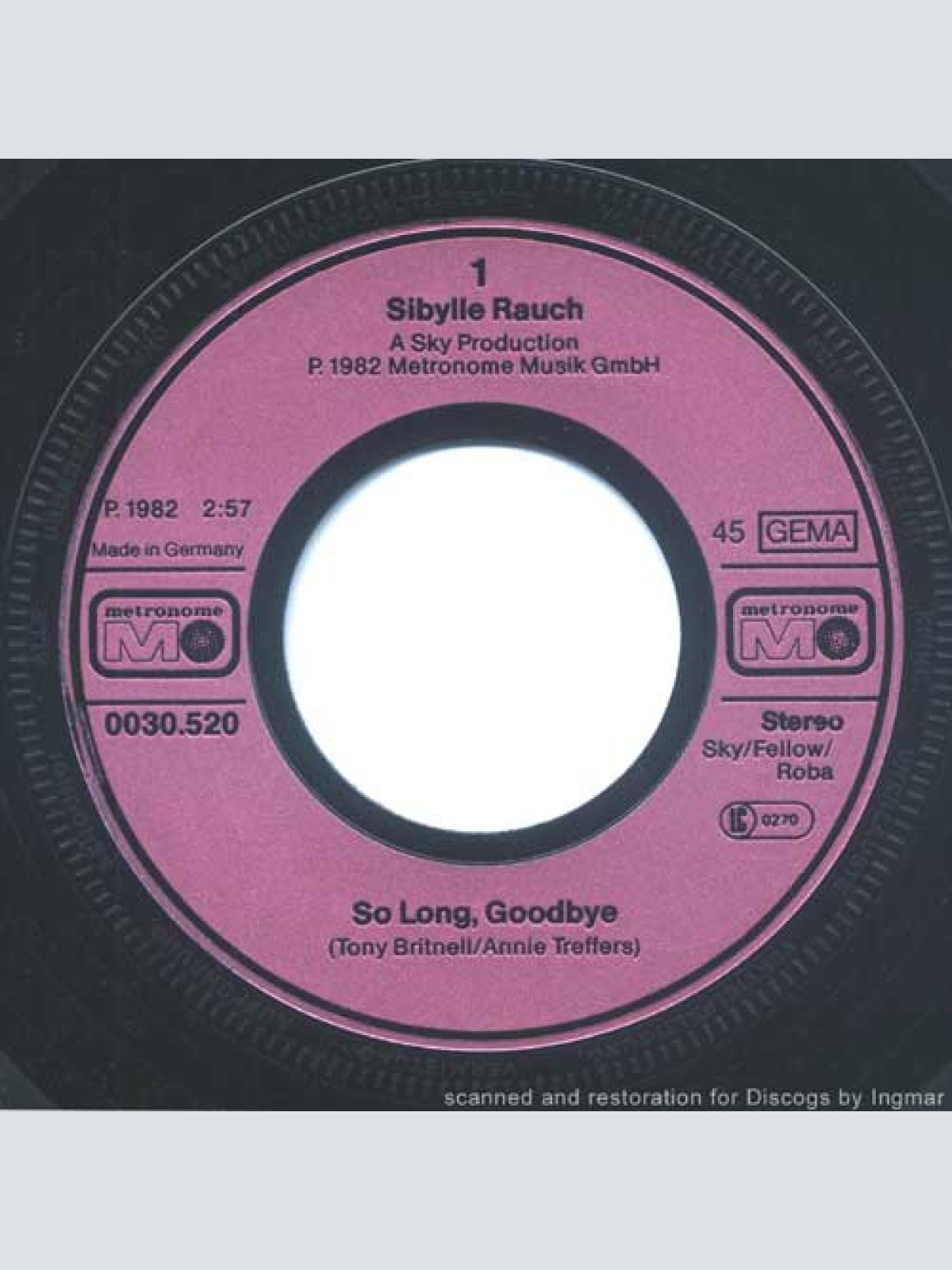 Vinyl / Sibylle Rauch - So Long, Goodbye / Playmate