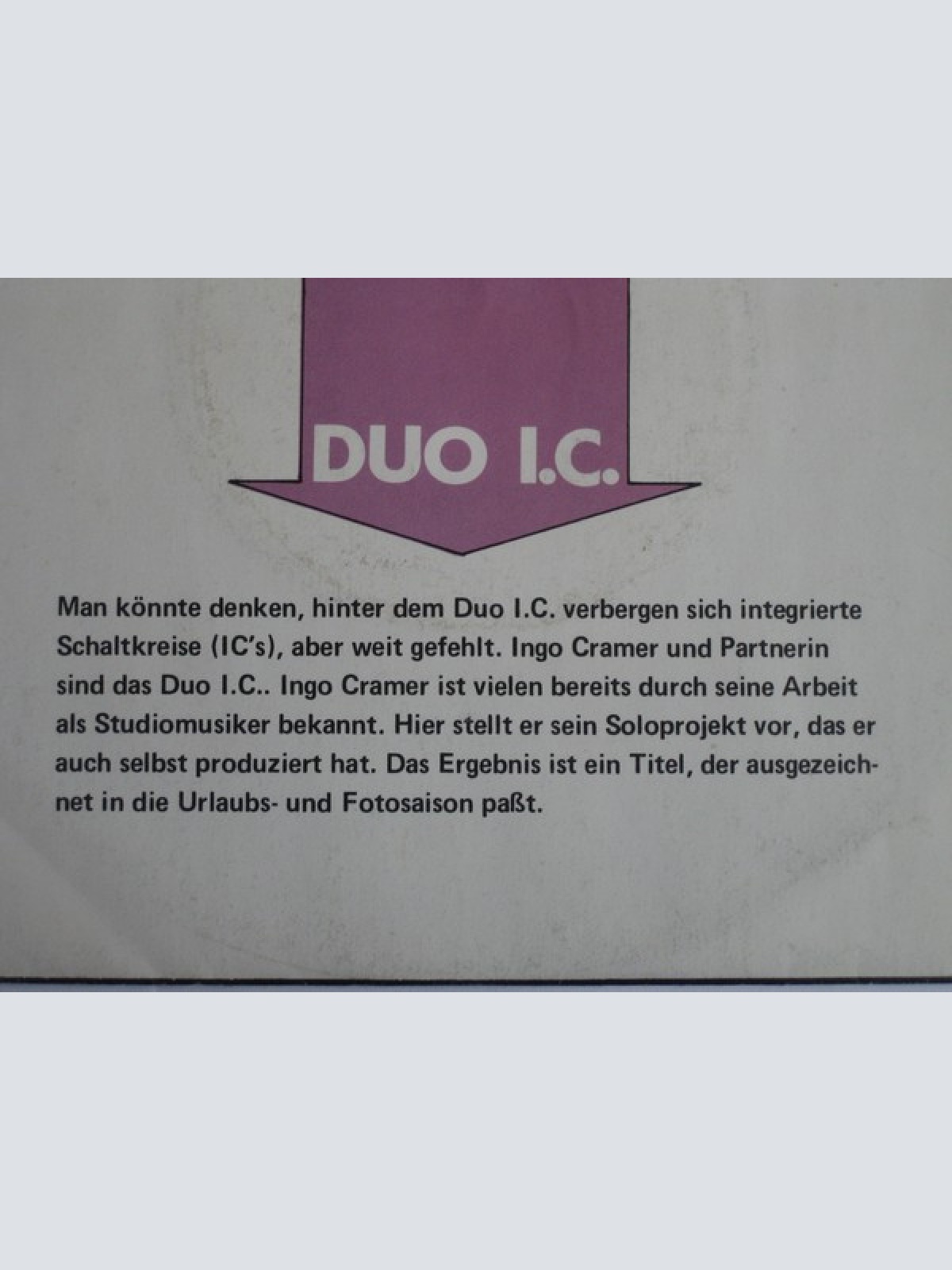 Vinyl / Duo I.C. - Ich Will Ein Foto Von Dir