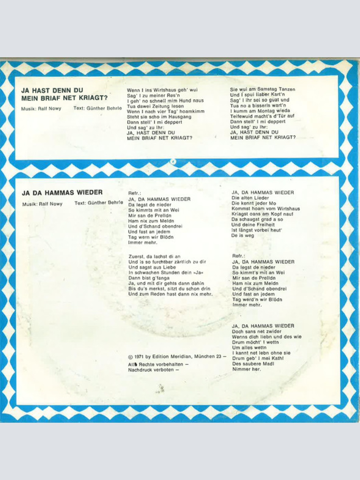 Vinyl / Balthasar - Ja Hast Denn Du Mein Brief Net Kriagt?