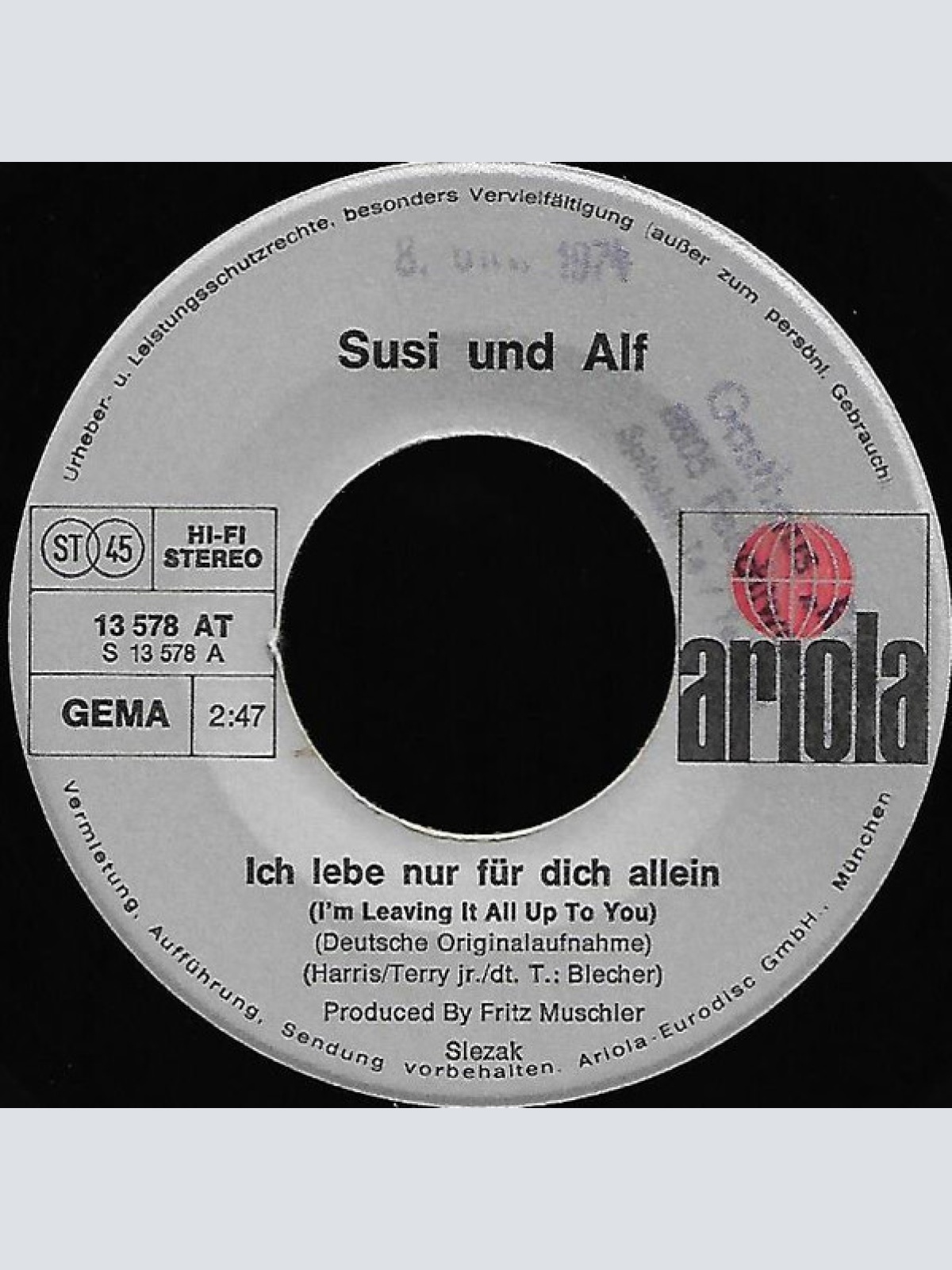 Vinyl / Susi Und Alf* - Ich Lebe Nur Für Dich Allein / Nun Sind Wir Beide Ein Paar