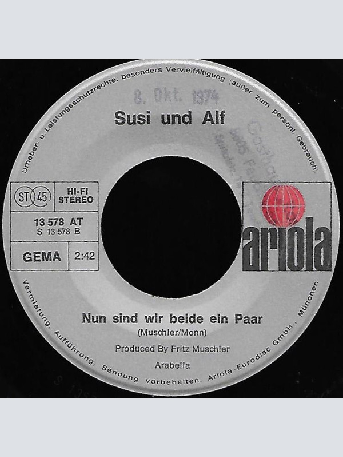 Vinyl / Susi Und Alf* - Ich Lebe Nur Für Dich Allein / Nun Sind Wir Beide Ein Paar