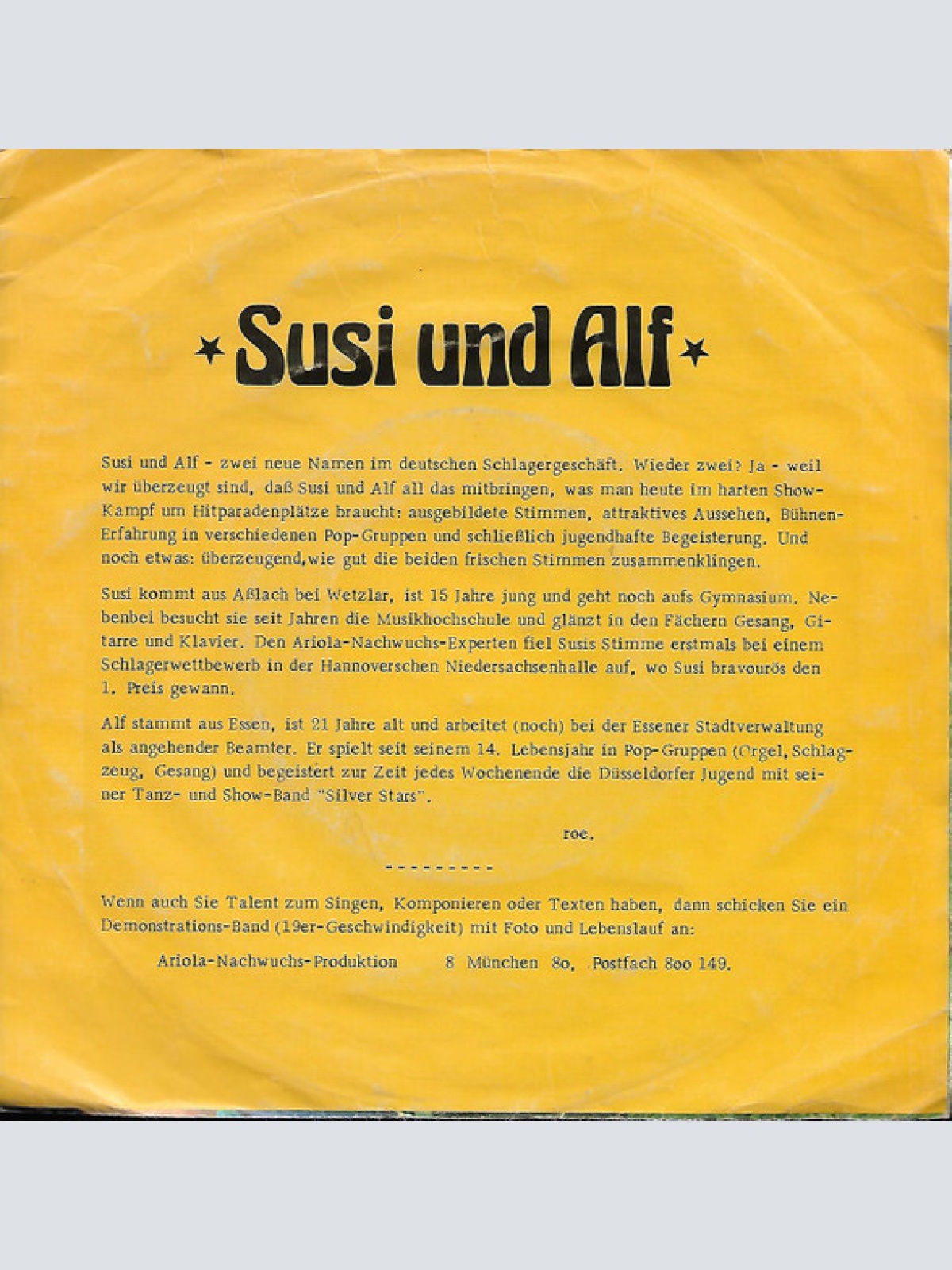 Vinyl / Susi Und Alf* - Ich Lebe Nur Für Dich Allein / Nun Sind Wir Beide Ein Paar