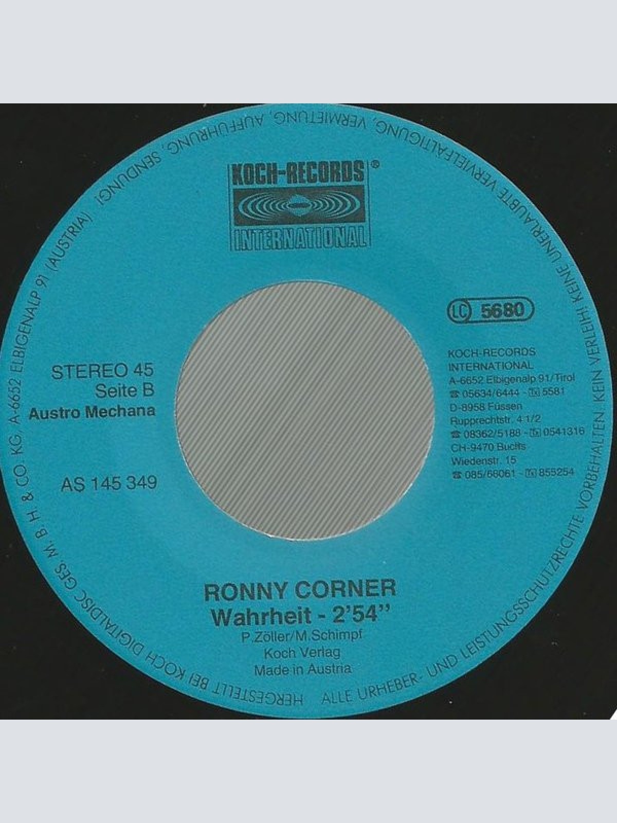 Vinyl / Ronny Corner - Mein Herz Muss Wieder Mal Zum Tüv