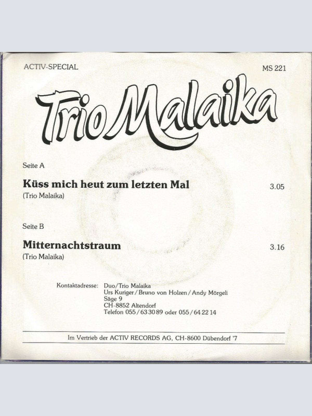 Vinyl / Trio Malaika - Küss Mich Heut Zum Letzten Mal