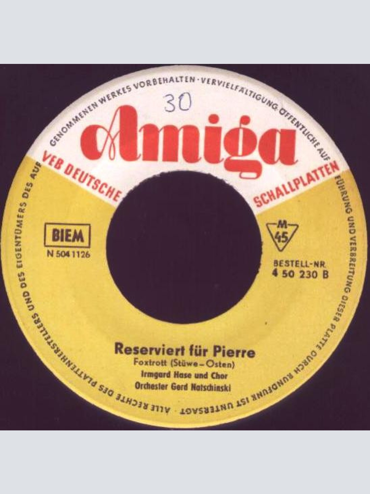 Vinyl / Irmgard Hase - Jonny / Reserviert Für Pierre