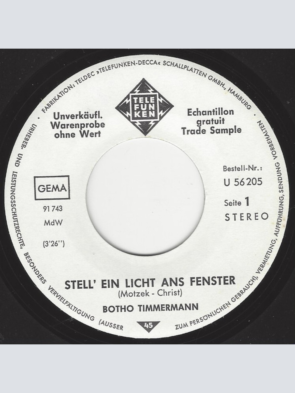 Vinyl / Botho Timmermann - Stell' Ein Licht Ans Fenster / Ohne Dich
