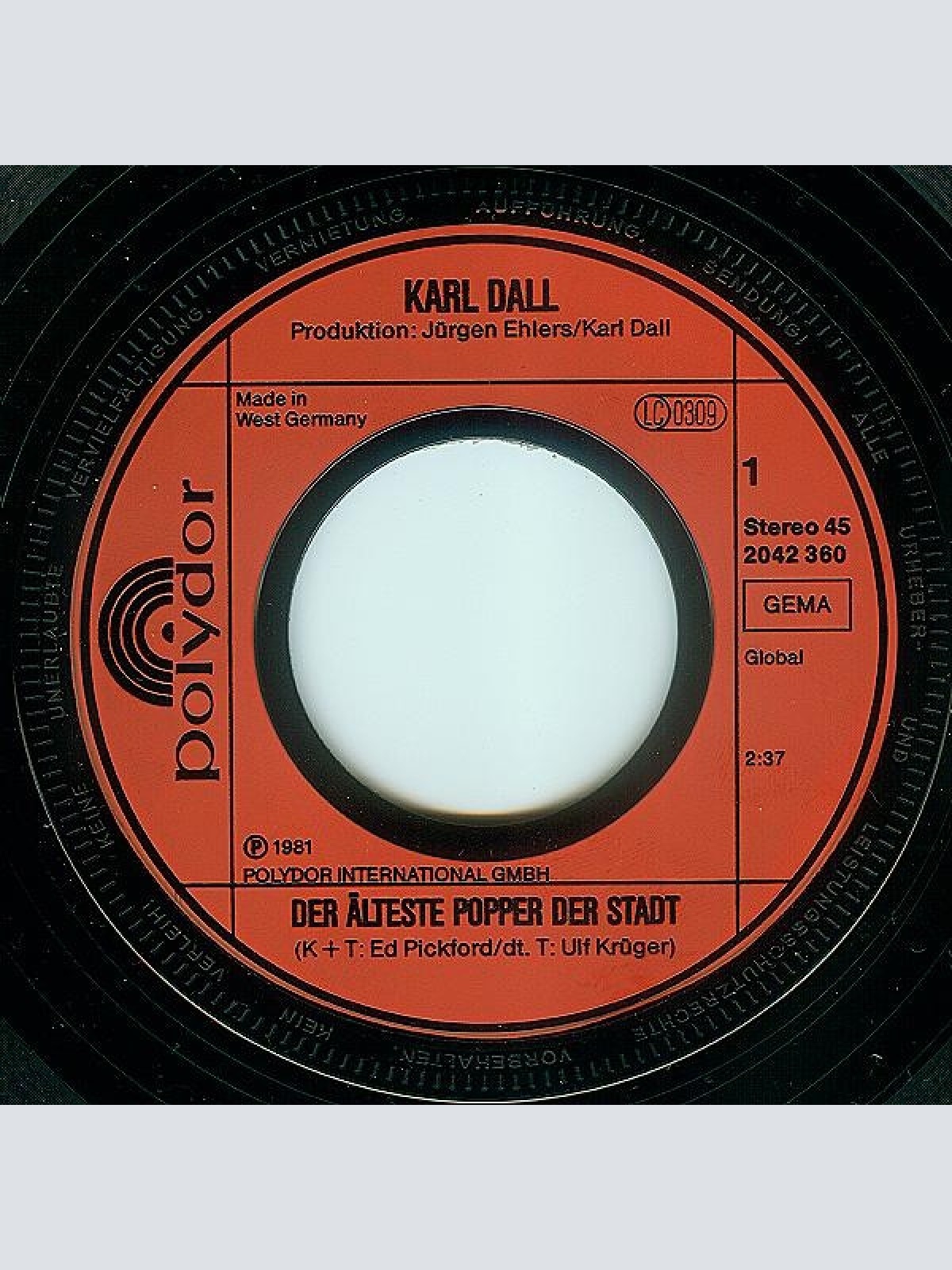 Vinyl / Karl Dall - Der Älteste Popper Der Stadt