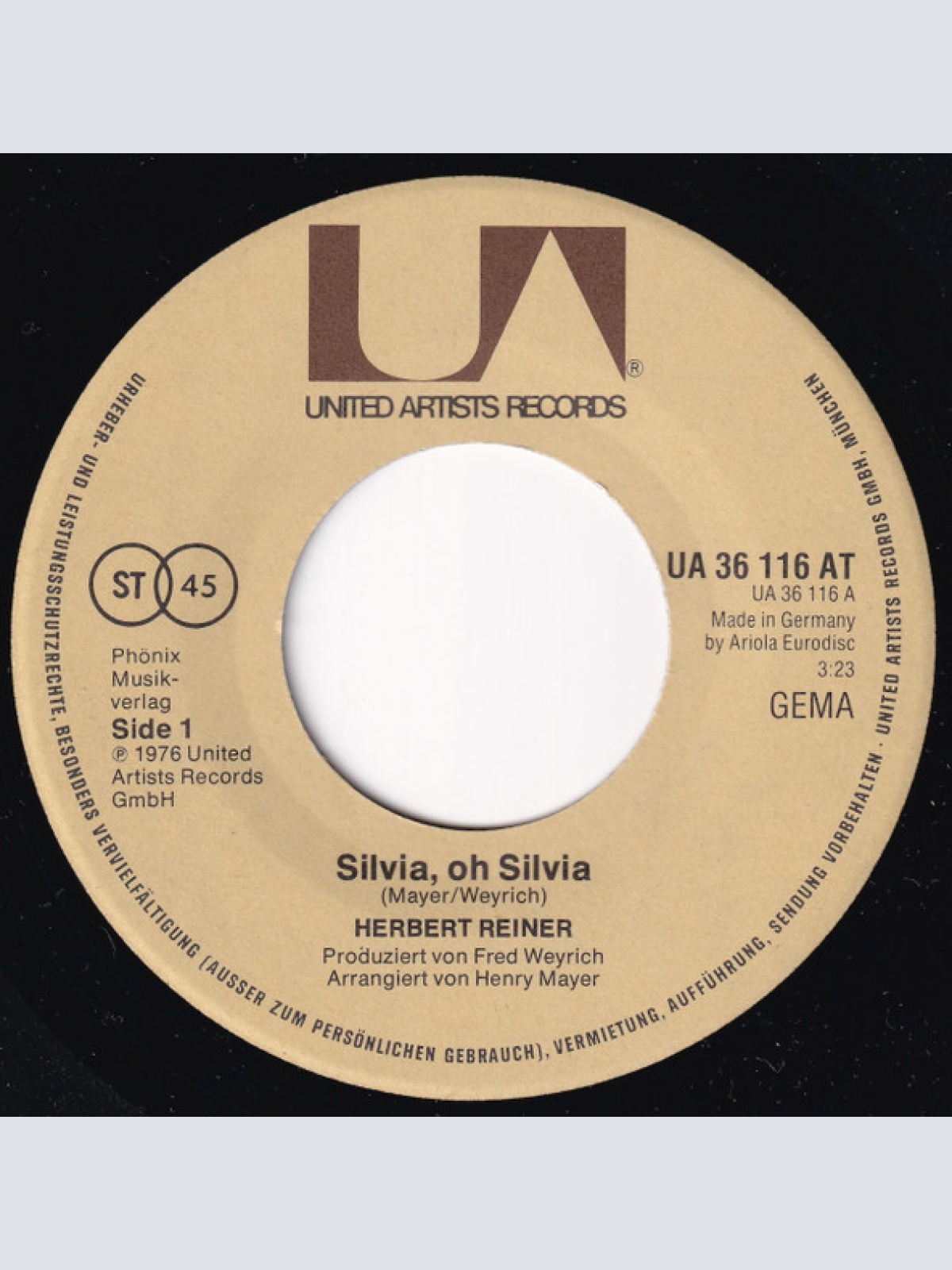 Vinyl / Herbert Reiner - Silvia, Oh Silvia / Über Uns Der Himmel