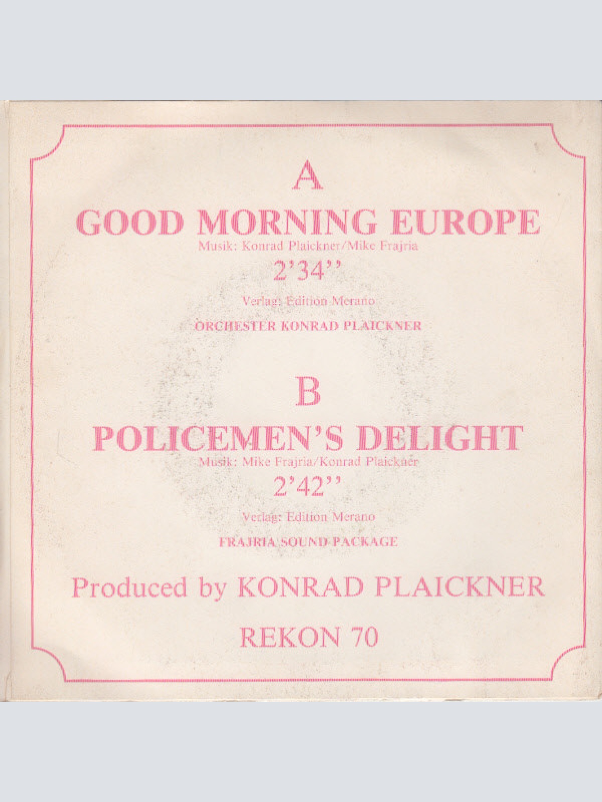 Vinyl / Orchester Konrad Plaickner, Frajria Sound Package* - Good Morning Europe