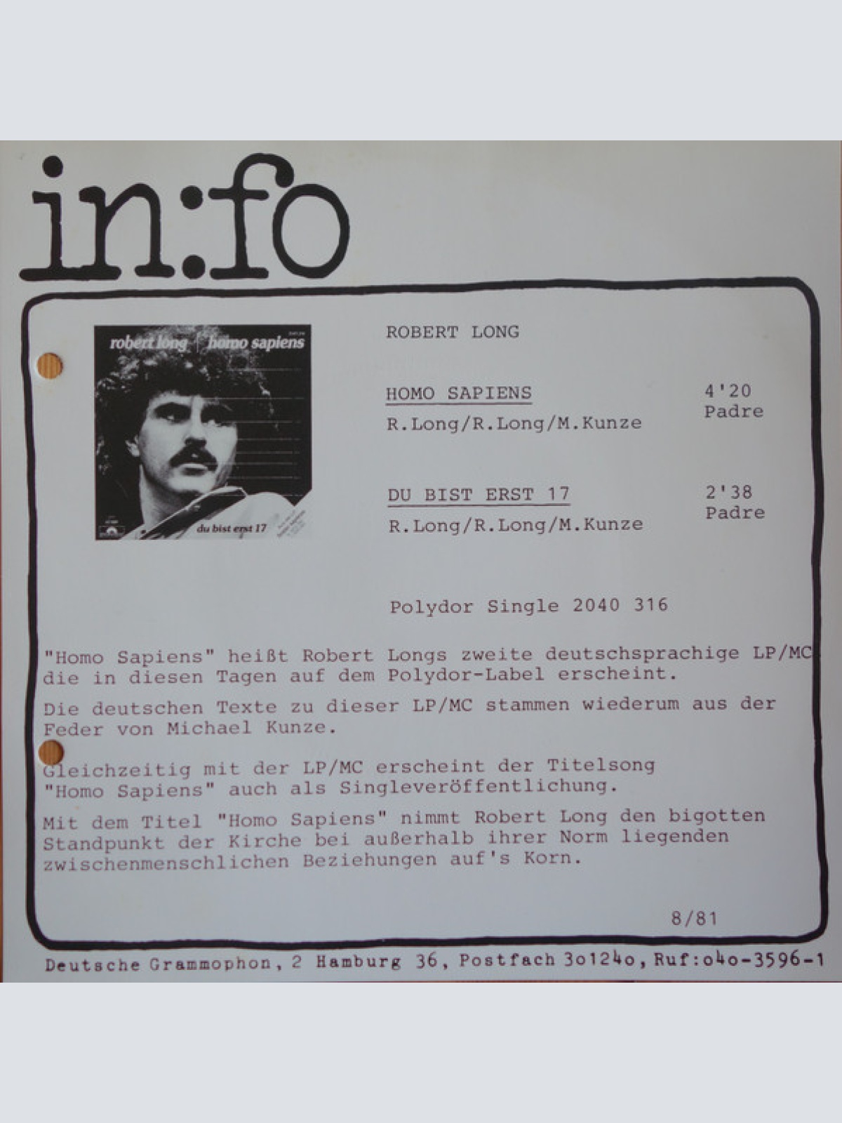 Vinyl / Robert Long - Homo Sapiens