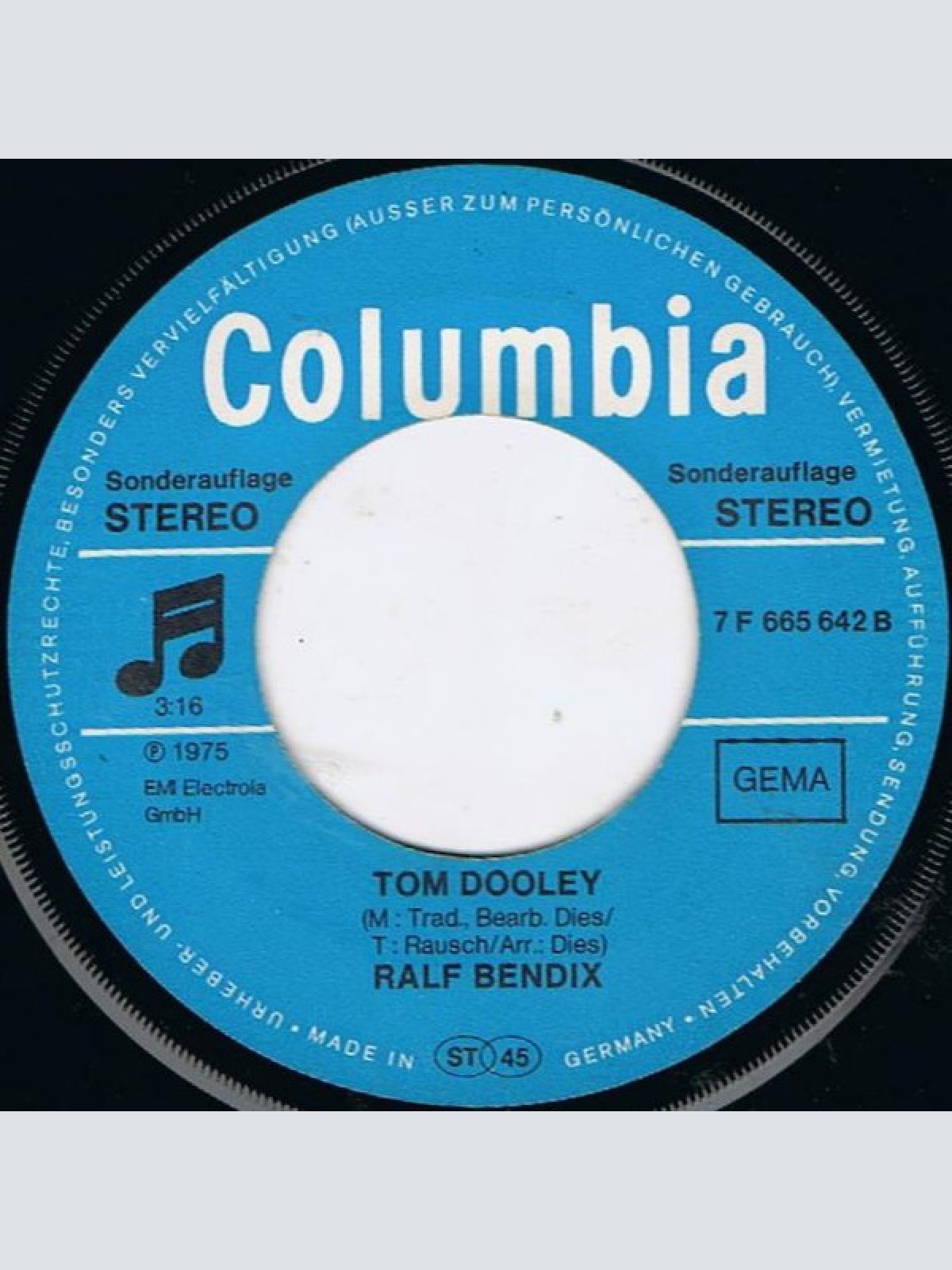 Vinyl / Ralf Bendix - Maria-Helen (Typisch Mann, Typisch Mann) / Tom Dooley