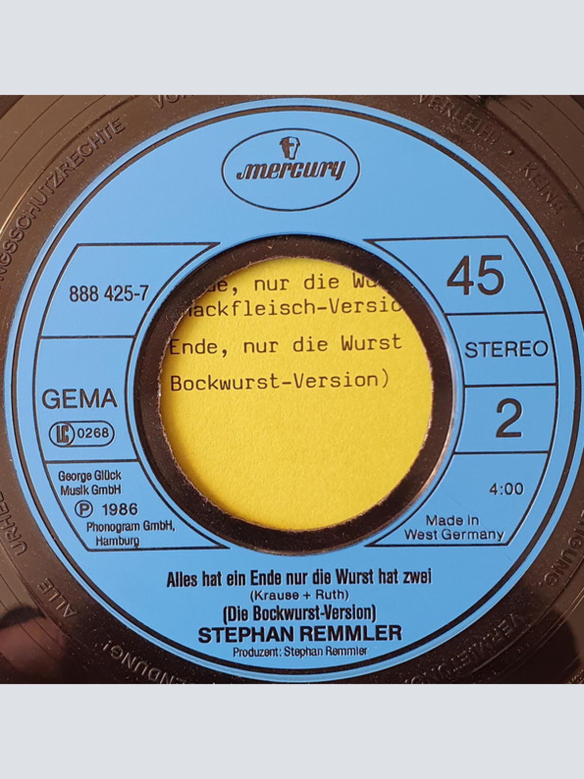 Vinyl / Rocky Und Die Rammler* - Alles Hat Ein Ende Nur Die Wurst Hat Zwei (Krause Und Ruth) (Die Hackfleisch-Version Und Die Bockwurst-Version)