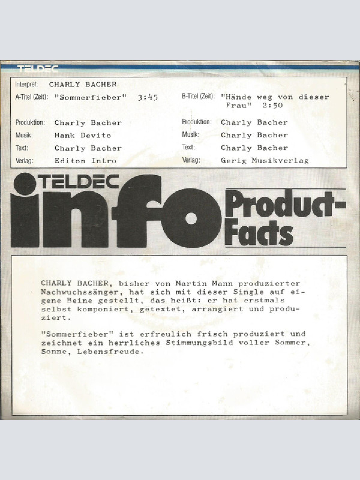Vinyl / Charly Bacher - Sommerfieber