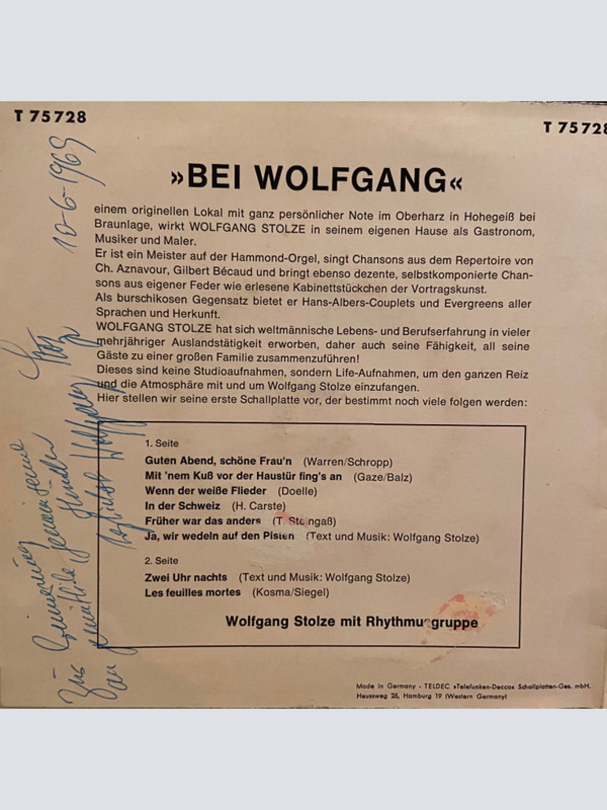 Vinyl / Wolfgang Stolze - Mitternachts-Cocktail Serviert "Bei Wolfgang"