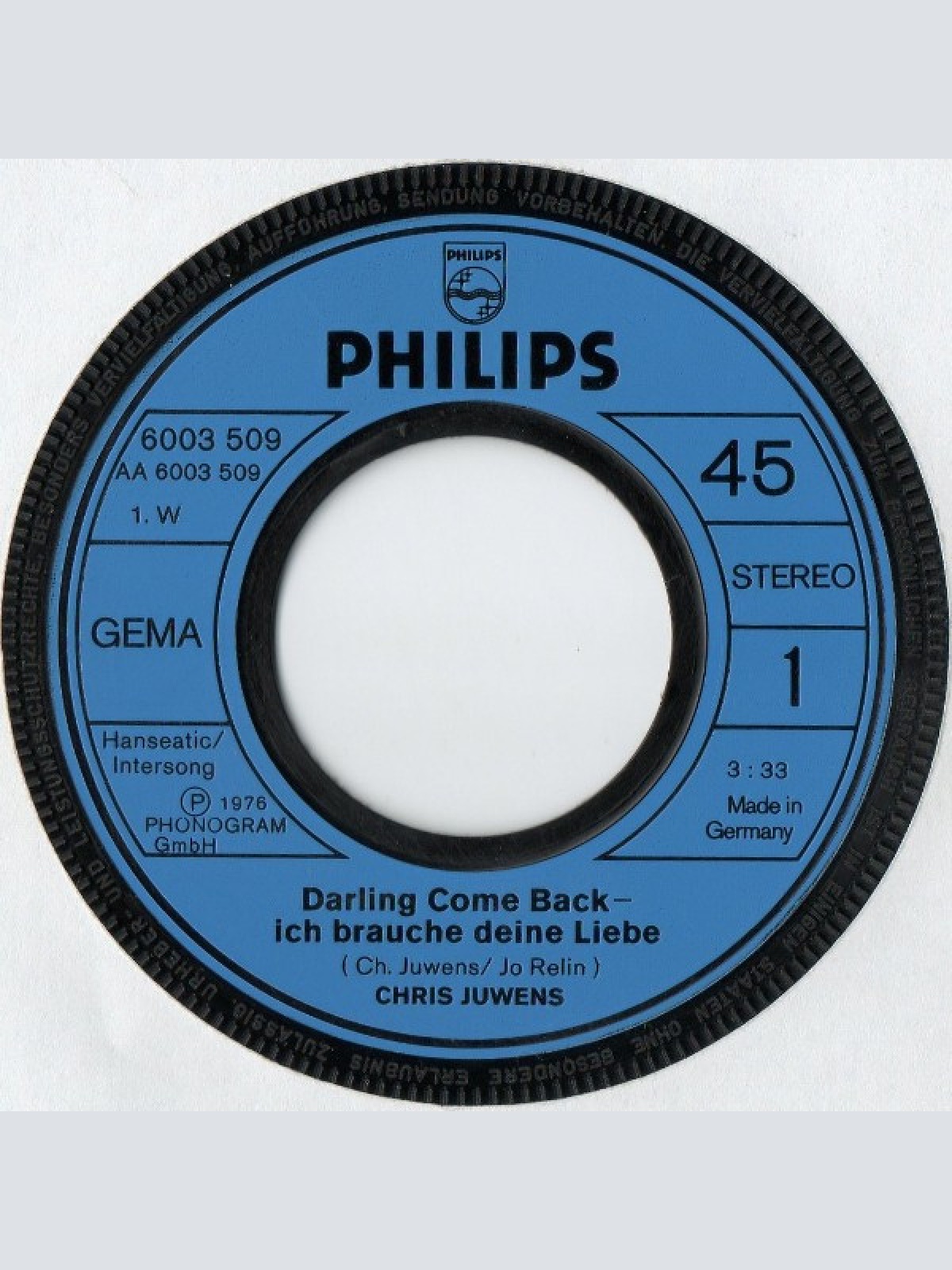Vinyl / Chris Juwens - Darling Come Back - Ich Brauche Deine Liebe