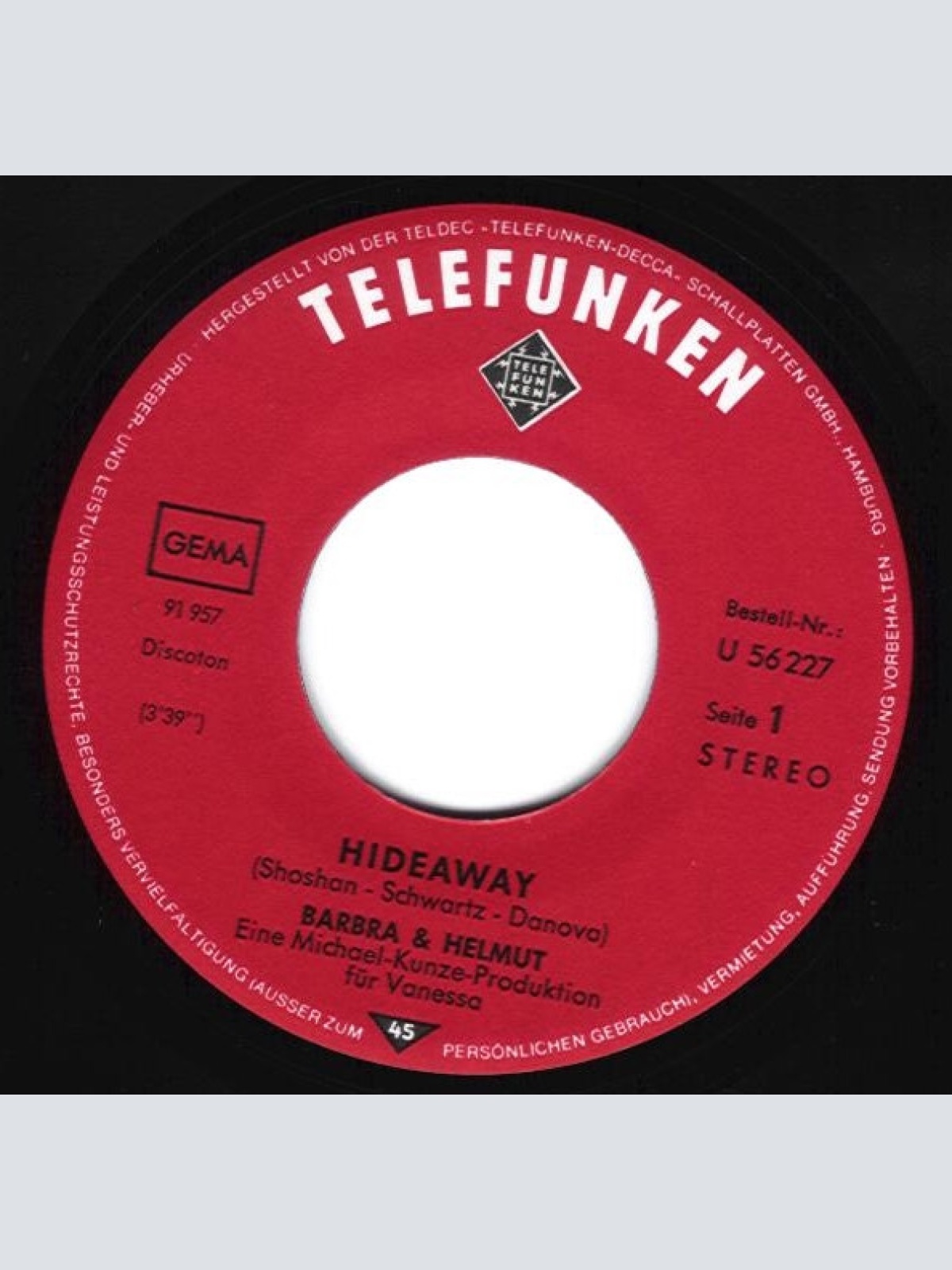 Vinyl / Barbra & Helmut - Hideaway / Stop