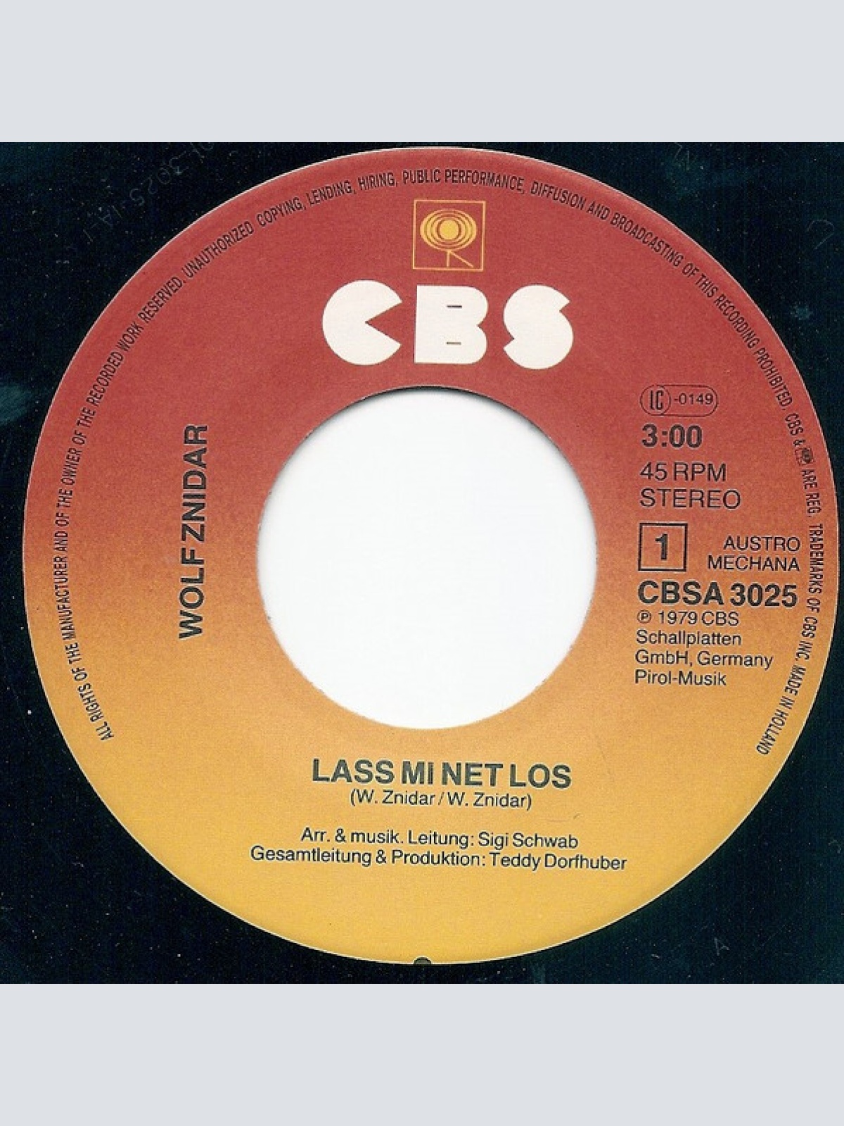Vinyl / Wolf Znidar - Lass Mi Net Los / I Ko Net Wana