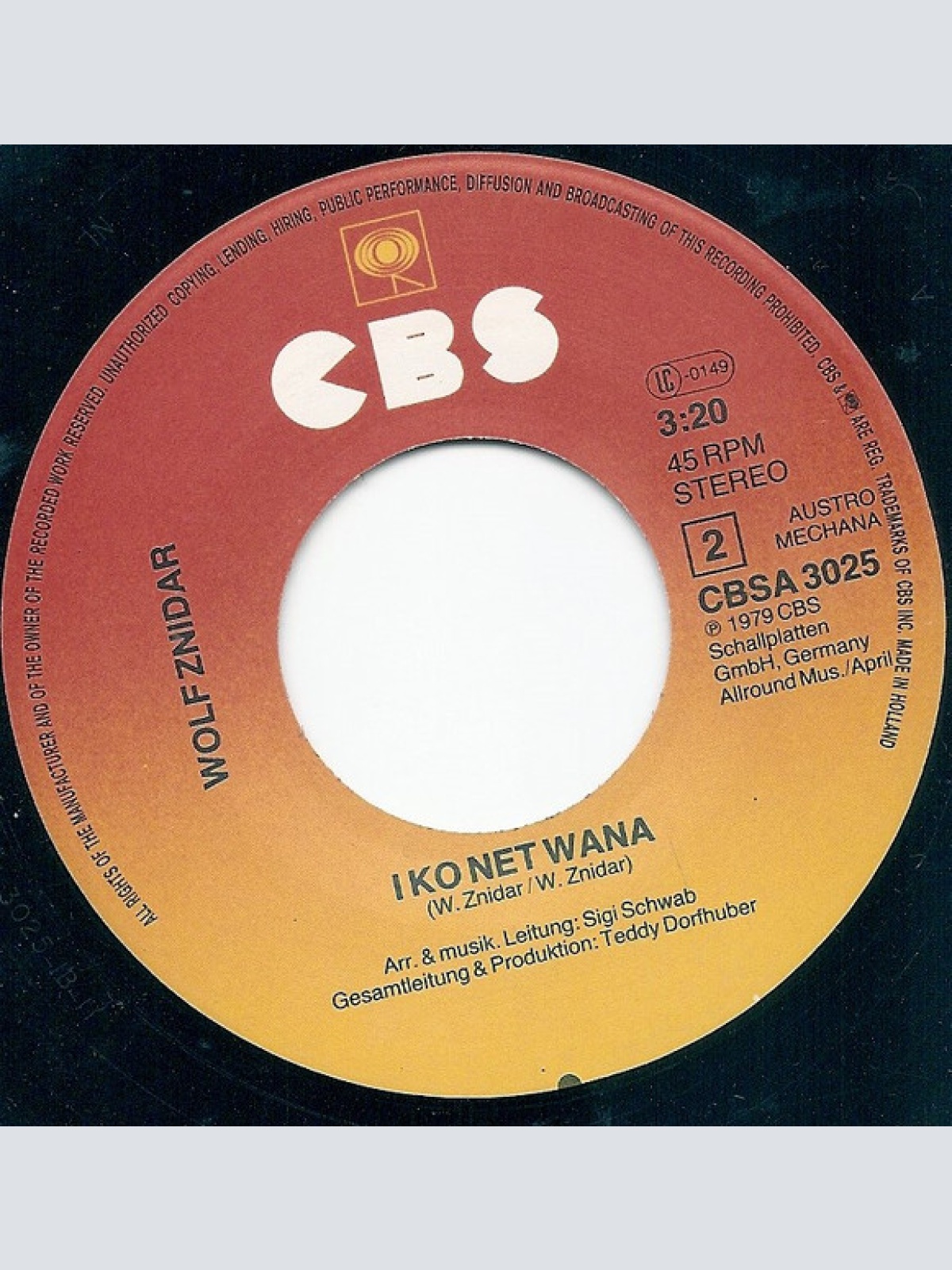 Vinyl / Wolf Znidar - Lass Mi Net Los / I Ko Net Wana