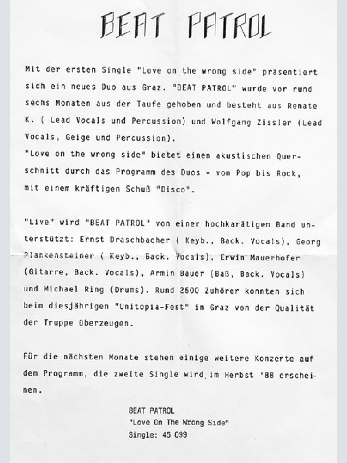 Vinyl / Beat Patrol - Love On The Wrong Side